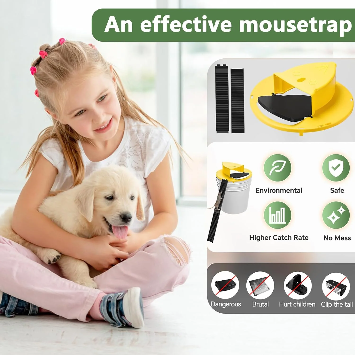 Bucket Mouse Trap with Mouse Trap Bucket Flip Lid, Suitable for 5-Gallon Buckets, Yellow, 3-Pack - Image 2