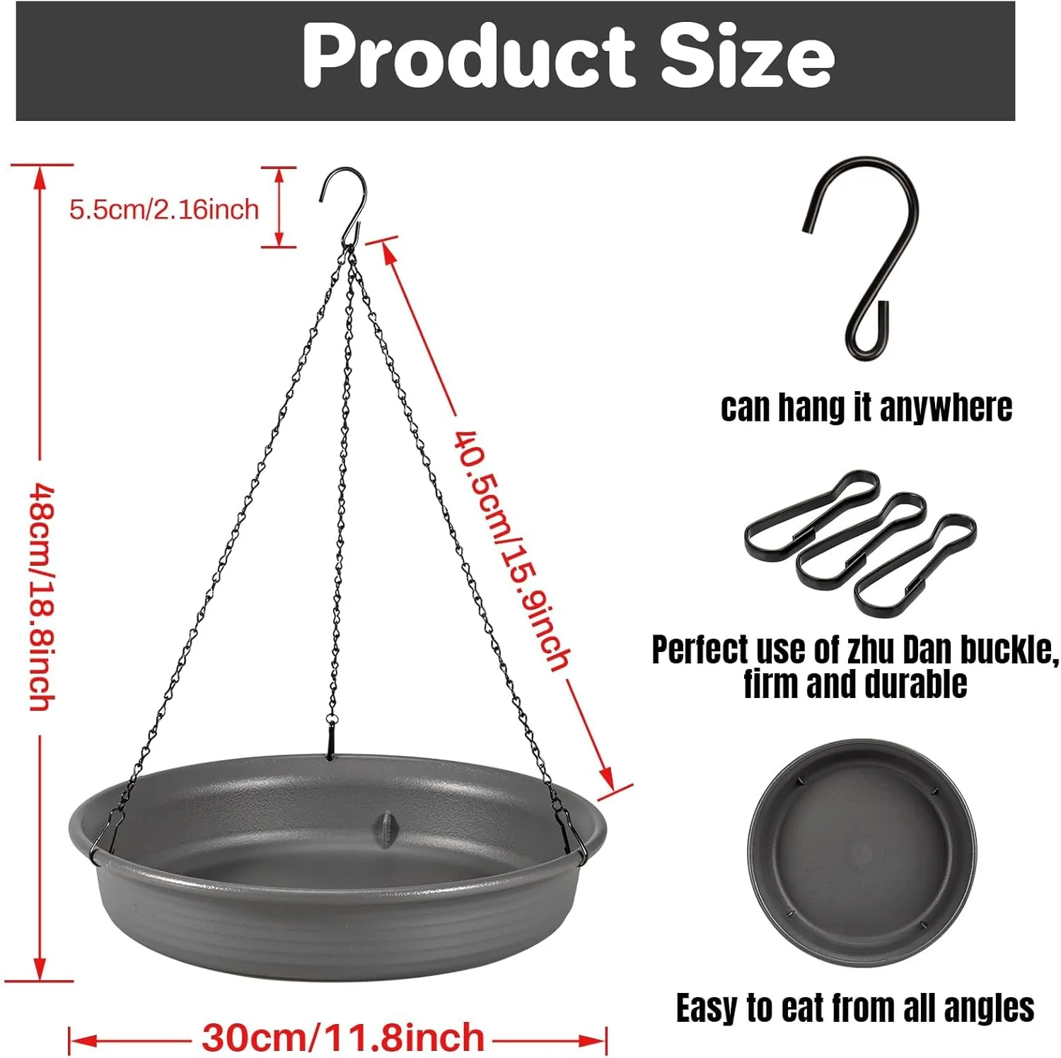 Hanging Bird Bath Hanging Bird-Feeder - CARGEN Garden BirdBath Tray Wildlife Feeder Plate Water Bowl or Water Bowl for Outdoors Garden Patio Decoration - Image 2