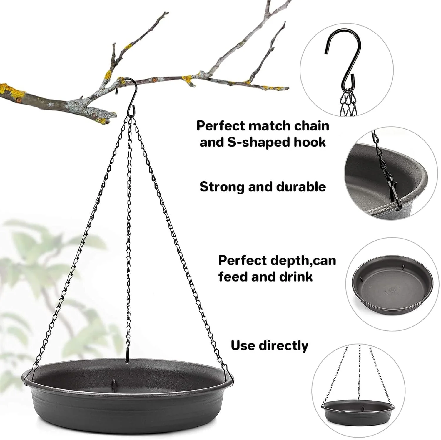 Hanging Bird Bath Hanging Bird-Feeder - CARGEN Garden BirdBath Tray Wildlife Feeder Plate Water Bowl or Water Bowl for Outdoors Garden Patio Decoration - Image 3