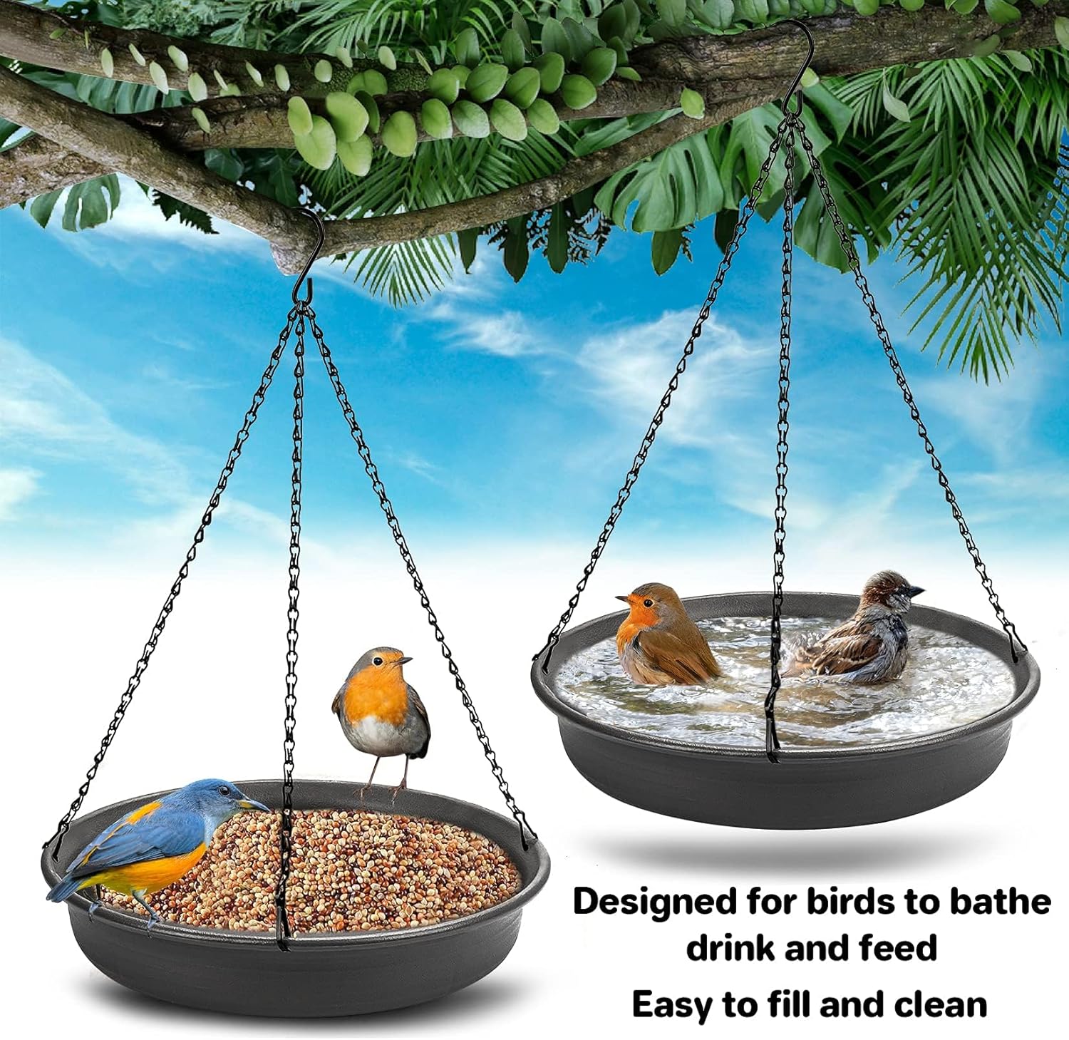 Hanging Bird Bath Hanging Bird-Feeder - CARGEN Garden BirdBath Tray Wildlife Feeder Plate Water Bowl or Water Bowl for Outdoors Garden Patio Decoration - Image 6