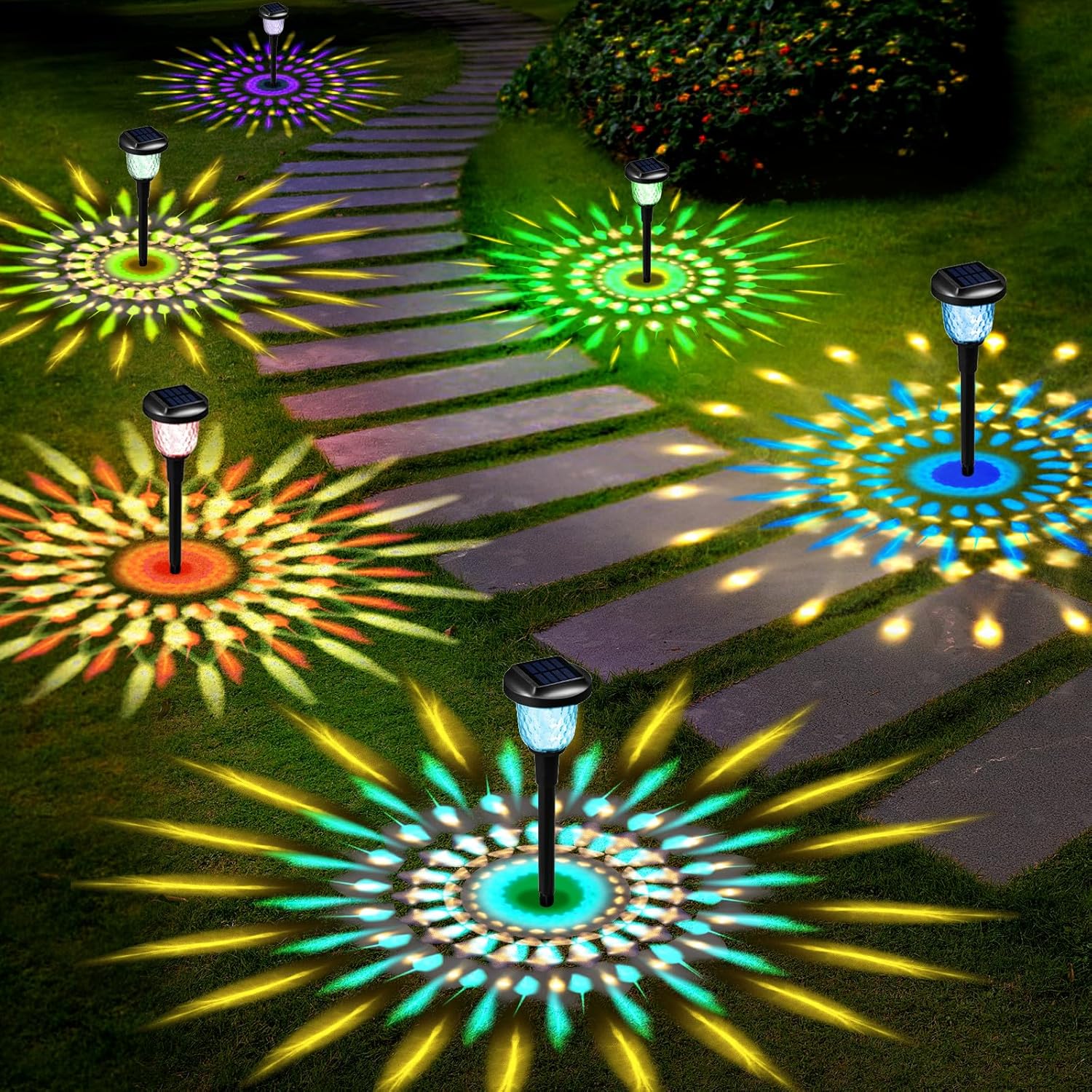 Solar Outdoor Lights,6 Pack Dream Dynamic Solar Pathway Lights,Waterproof Color Changing Solar Walkway Lights Maintain 10 Hours of Lighting for Garden, Landscape, Path, Yard, Patio, Driveway - Image 2