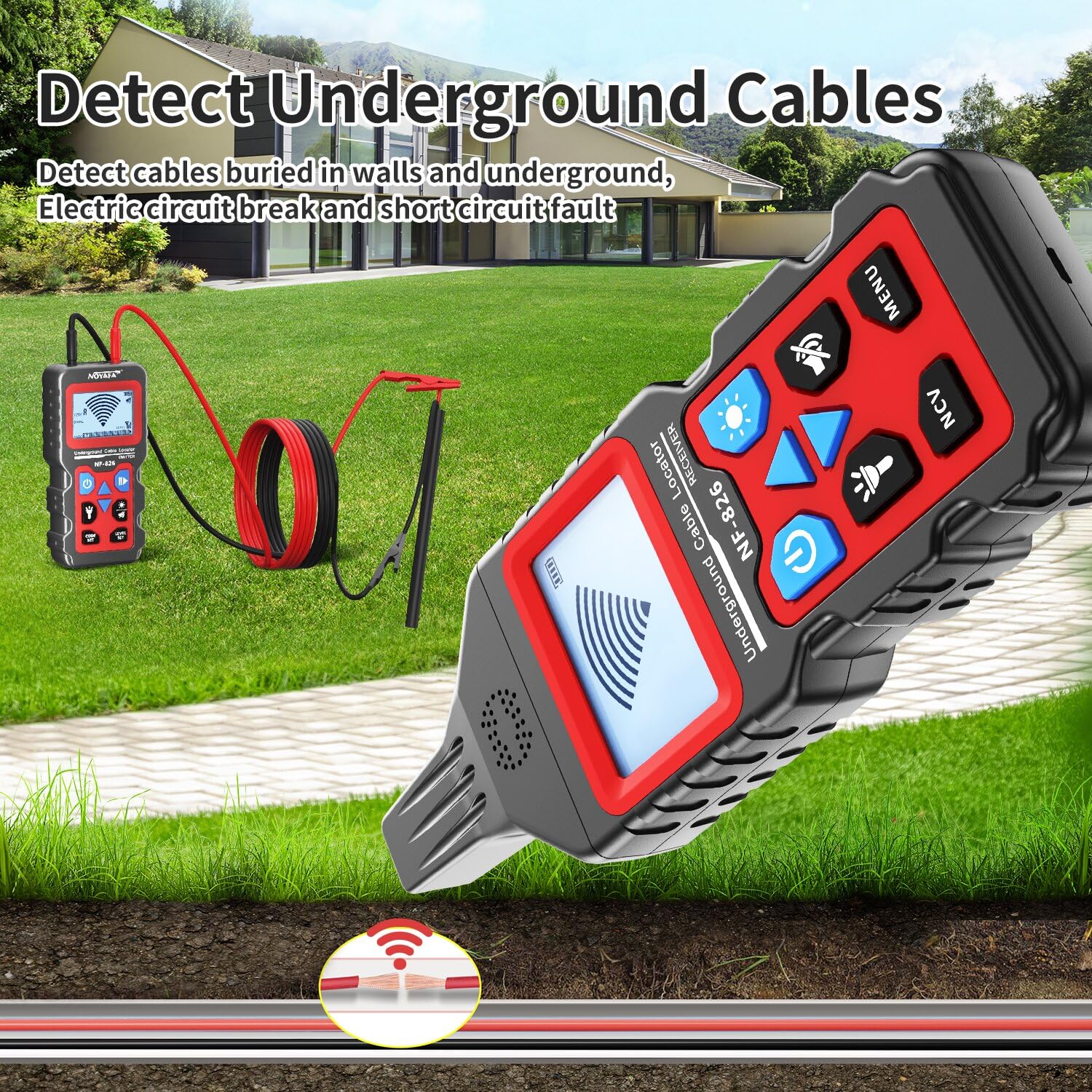NOYAFA NF-826 Underground Cable Locator Wire Tracker, for Dog Fence Cables Irrigation, Wall and Underground Pipeline Wire Detector - Image 3