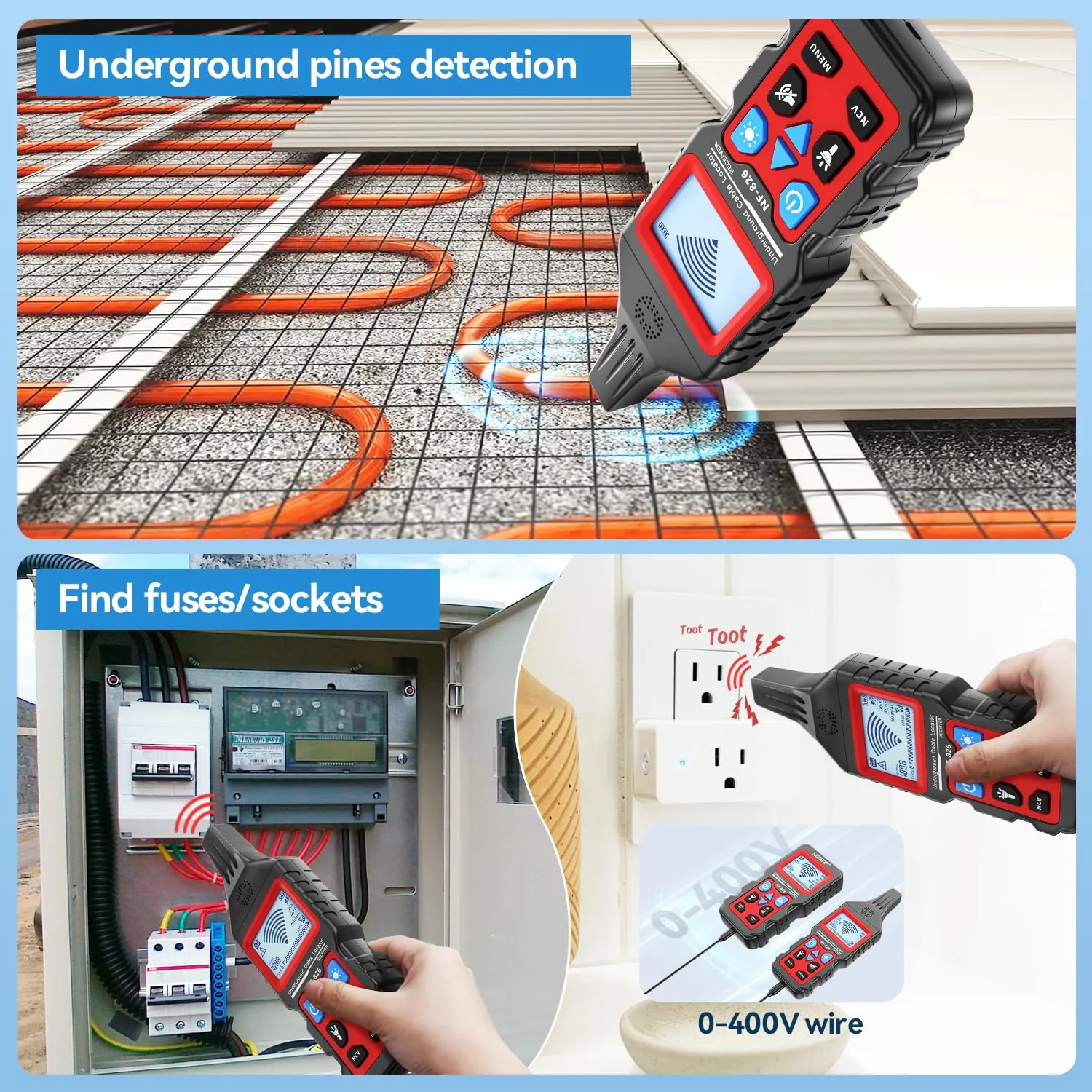 NOYAFA NF-826 Underground Cable Locator Wire Tracker, for Dog Fence Cables Irrigation, Wall and Underground Pipeline Wire Detector - Image 6