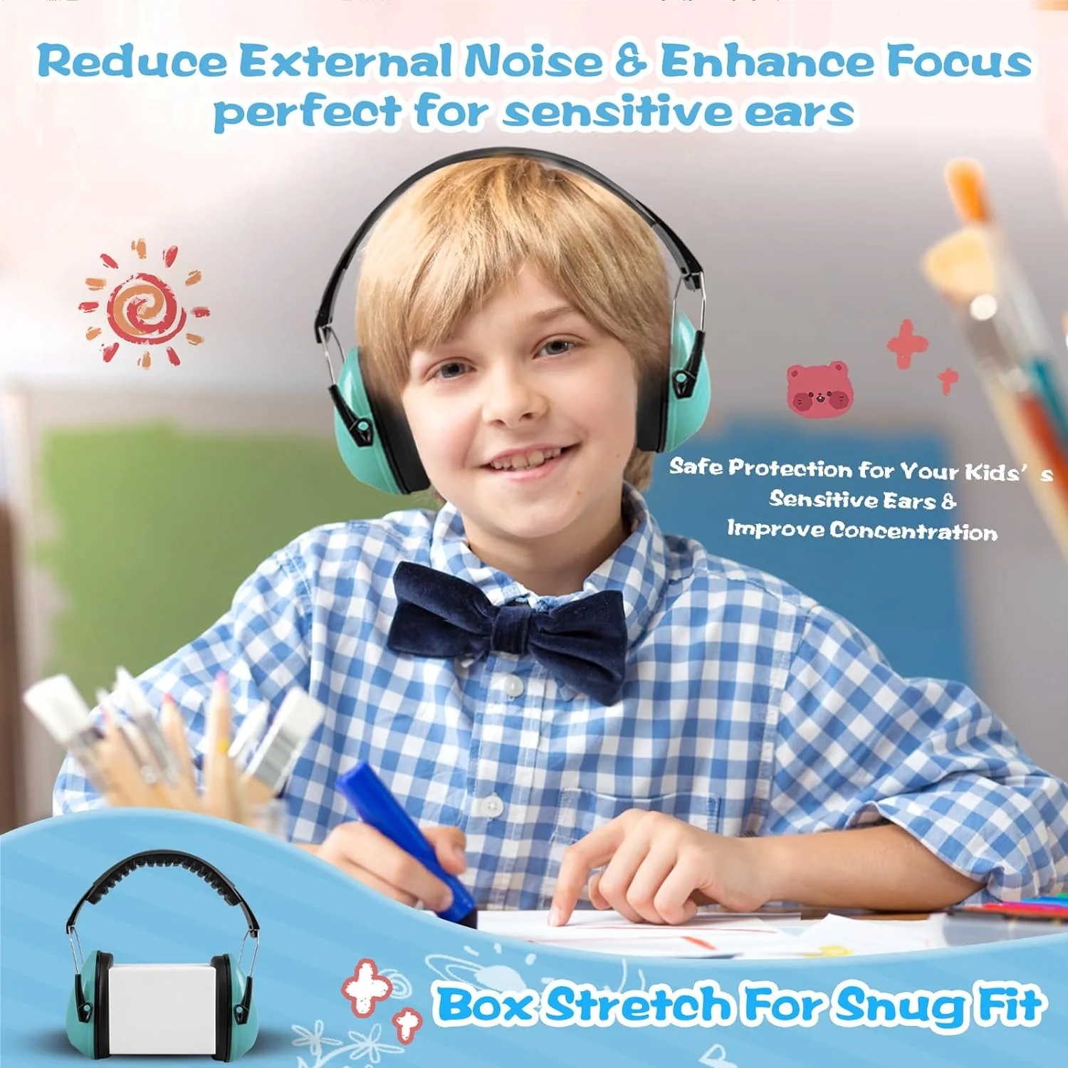 MelonArt Kids Ear Protection Earmuff Headphones for Noise Reduction (Mint & Pink & Orange) - Image 6