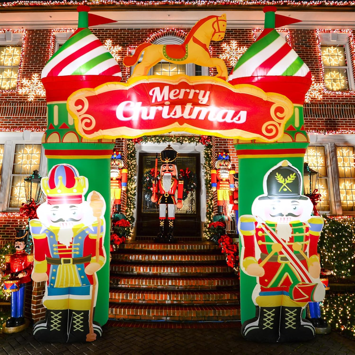 8.2 ft Christmas Inflatable Nutcracker Soldier Yard Decoration Xmas Inflatable Arch Outdoor Decoration with Build in LED Light Blow up Soldier Decor for Christmas Party Lawn Garden Supplies - Image 3