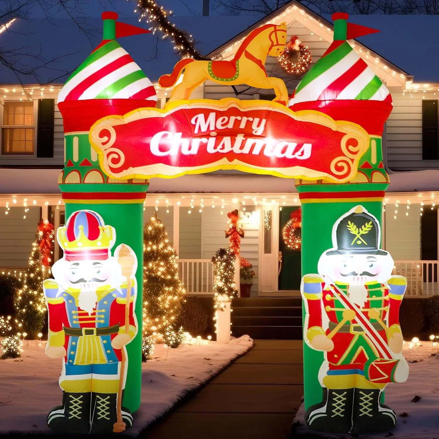 8.2 ft Christmas Inflatable Nutcracker Soldier Yard Decoration Xmas Inflatable Arch Outdoor Decoration with Build in LED Light Blow up Soldier Decor for Christmas Party Lawn Garden Supplies - Image 7