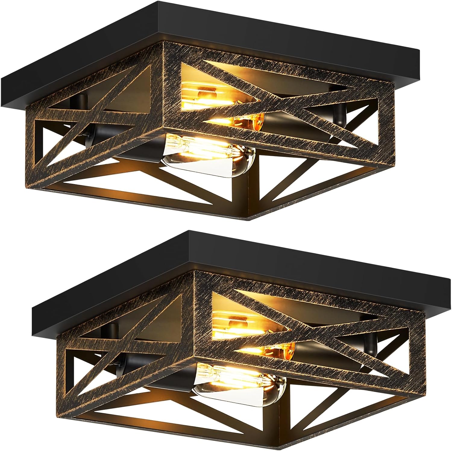 ZHU YAN 2 Pack Farmhouse Flush Mount Ceiling Light,Rustic Flush Mount Ceiling Light Fixture,Light Fixtures Ceiling Mount for Kitchen,Hallway,Entrywaye26 Base