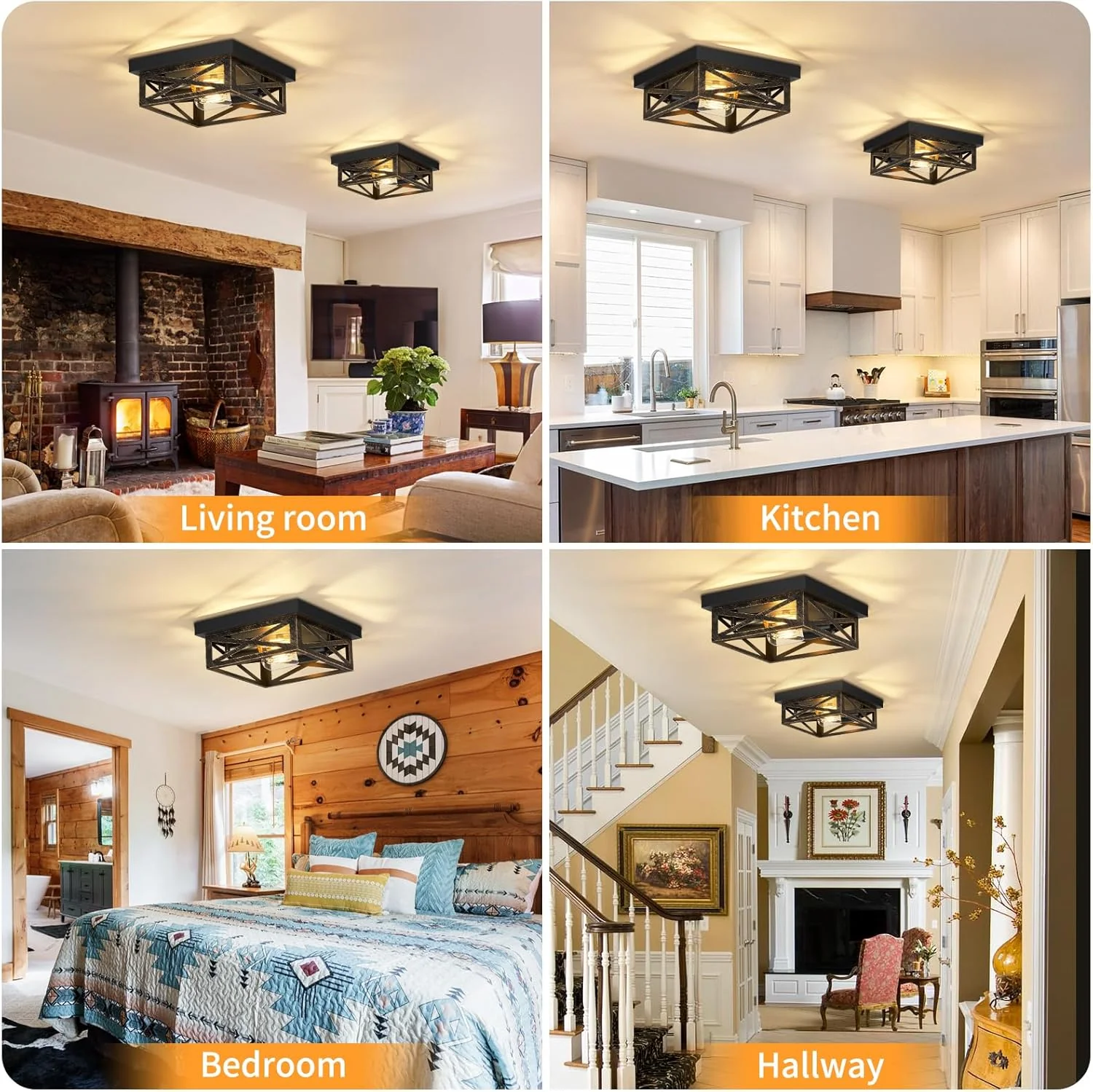 ZHU YAN 2 Pack Farmhouse Flush Mount Ceiling Light,Rustic Flush Mount Ceiling Light Fixture,Light Fixtures Ceiling Mount for Kitchen,Hallway,Entrywaye26 Base - Image 7