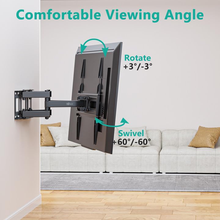 WALI Full Motion TV Wall Mount for Most 32-70 inch Flat Curved TVs, Swivel Extension Tilting Leveling TV Mount Bracket Max Mounting Holes 400x400mm, Holds up to 88 lbs & 12/16" Wood Studs - Image 2