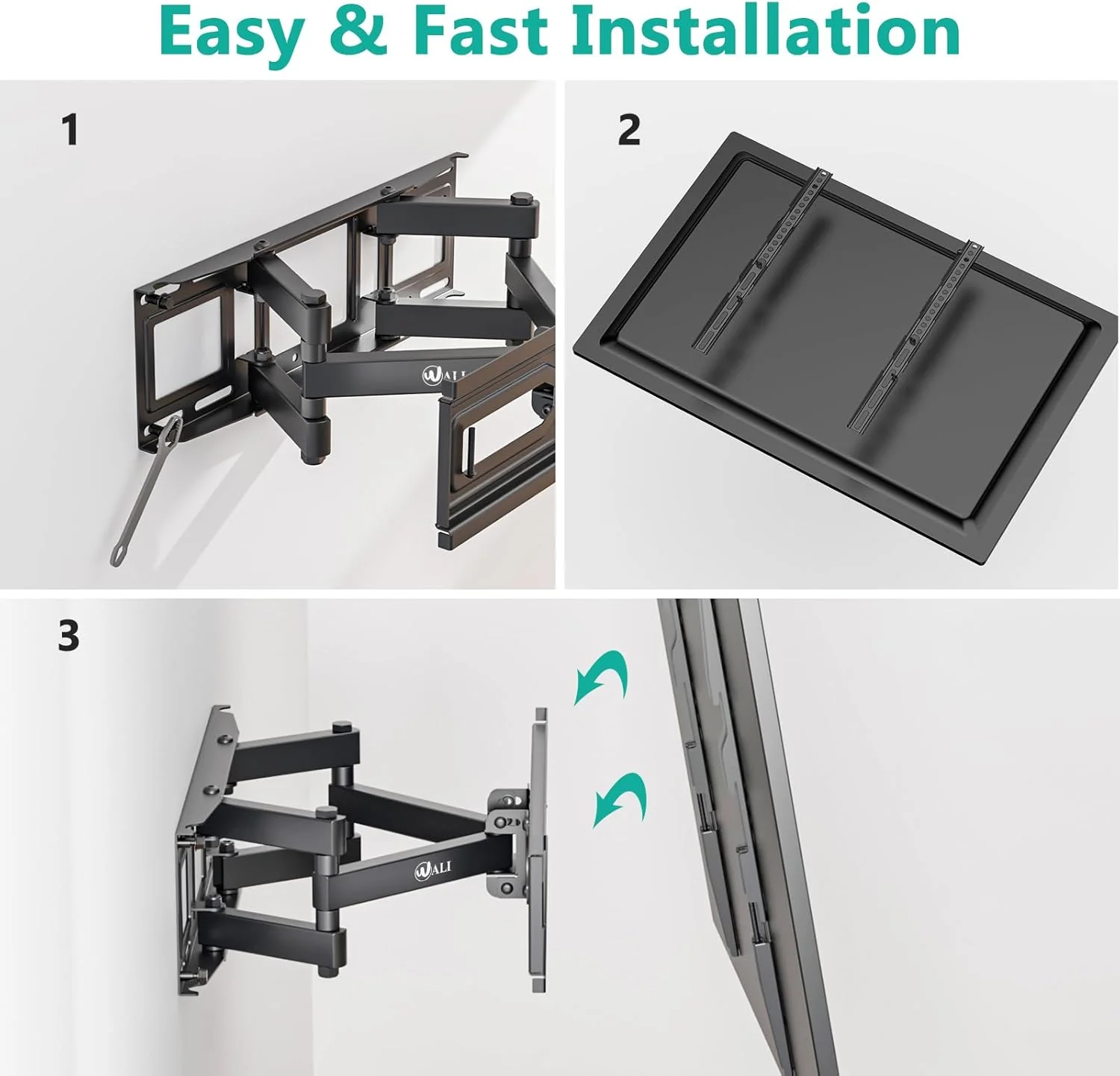 WALI Full Motion TV Wall Mount for Most 32-70 inch Flat Curved TVs, Swivel Extension Tilting Leveling TV Mount Bracket Max Mounting Holes 400x400mm, Holds up to 88 lbs & 12/16" Wood Studs - Image 7