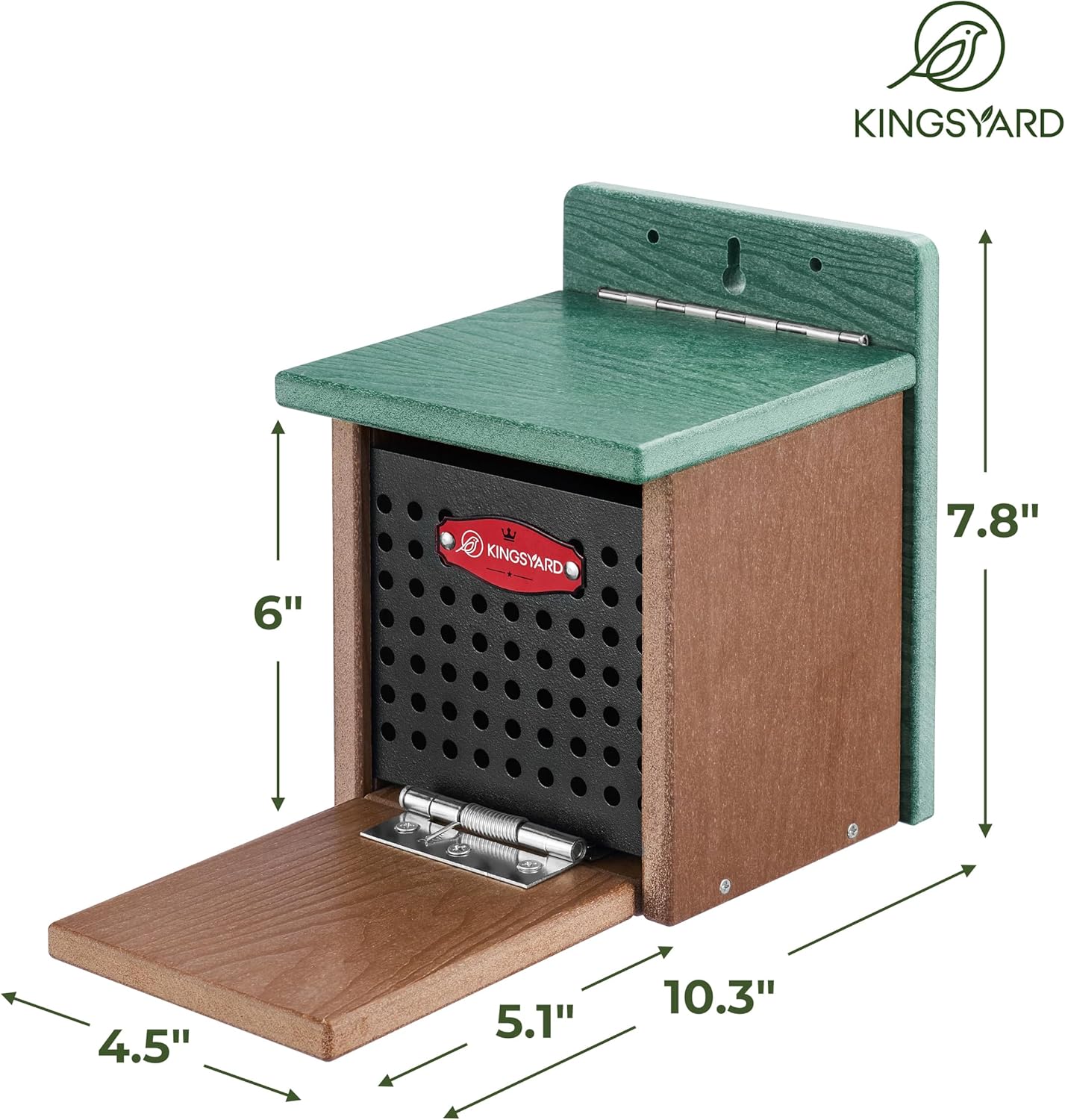 Kingsyard Squirrel Feeder Box for Outside, Recycled Plastic Squirrel Feeder with Removable Metal Front Panel & Perch, Easy to Fill & Clean, Weather-Proof Roof (Green) - Image 6