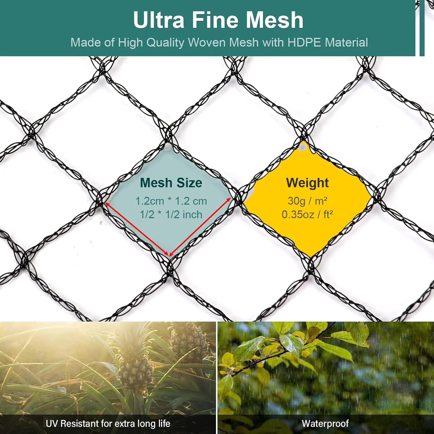 Bird Netting for Garden - 13 x 40 FT Heavy Duty Anti Bird Netting Mesh with Ties and Landscape Staples for Vegetable, Fruit Trees & Other Plants, Lasting Against Birds Deer Squirrels and Poultry - Image 4