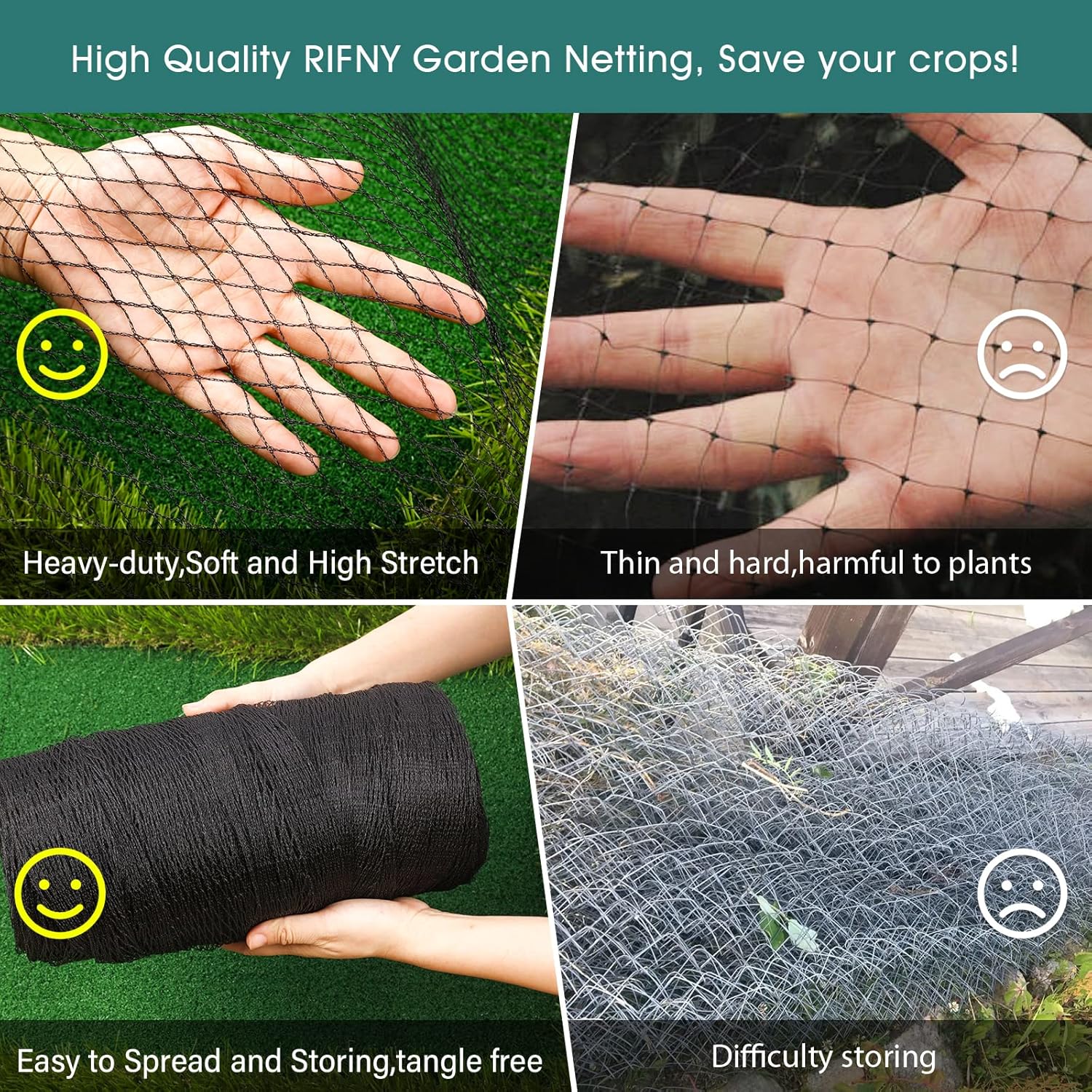 Bird Netting for Garden - 13 x 40 FT Heavy Duty Anti Bird Netting Mesh with Ties and Landscape Staples for Vegetable, Fruit Trees & Other Plants, Lasting Against Birds Deer Squirrels and Poultry - Image 5