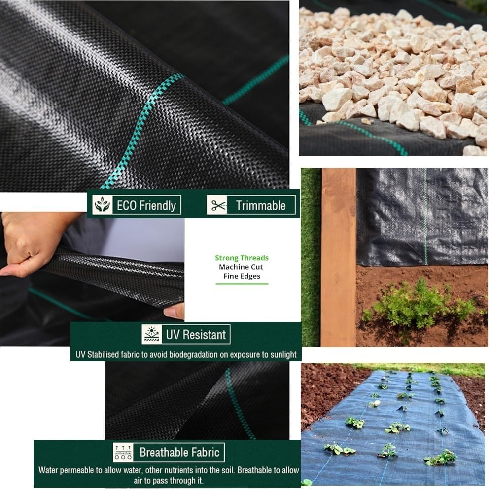 6.6x32.8ft Landscape Fabric Weed Barrier Fabric Heavy Duty,Landscape Fabric with 15 U-Shaped Pins and Gasket for Landscaping, Driveway, Weed Control, Construction, Underlayment-3.2oz - Image 4