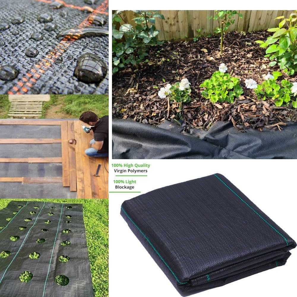 6.6x32.8ft Landscape Fabric Weed Barrier Fabric Heavy Duty,Landscape Fabric with 15 U-Shaped Pins and Gasket for Landscaping, Driveway, Weed Control, Construction, Underlayment-3.2oz - Image 5