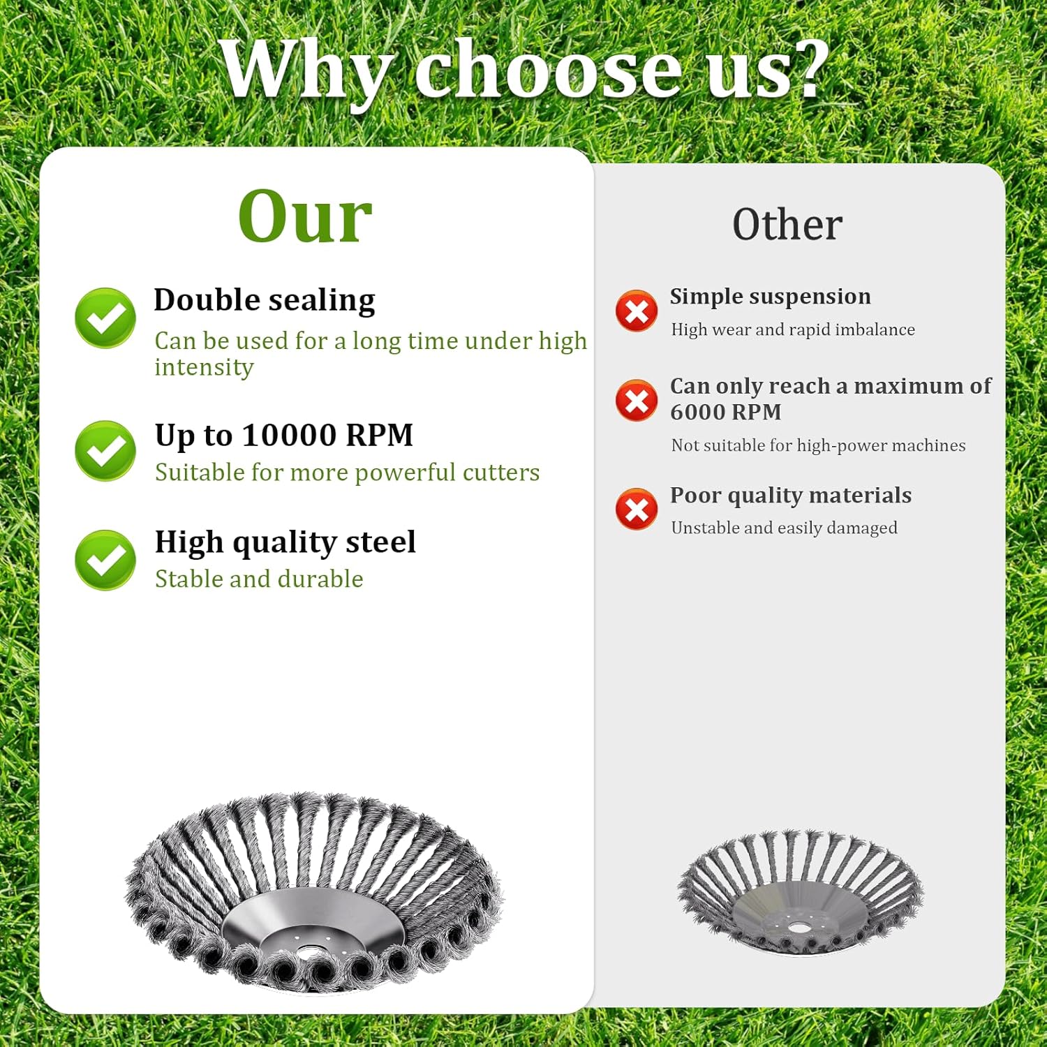 Steel Wire Rotary Weed Brush Cutter Trimmer Head for Weed Cutter Eater,Indestructible Trimmer Blade with Universal Adapter Kits for Moss Grass Rust Removal (6 inch) - Image 3