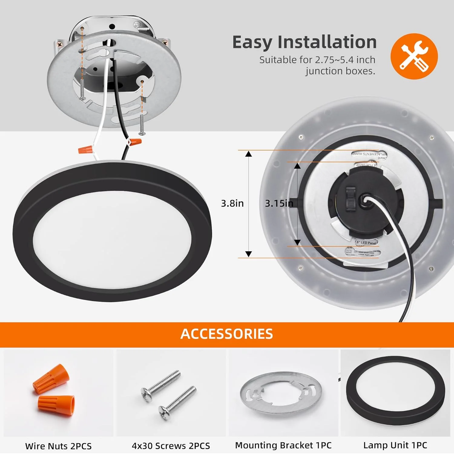 Hlite 7.5 Inch Flush Mount LED Ceiling Light with Night Light, CRI90, 15W, 1500 LM, 3000K/4000K/5000K Selectable, Flat Round LED Ceiling Light, Dimmable Bedroom Lights for Ceiling, Black(1Pack) - Image 7