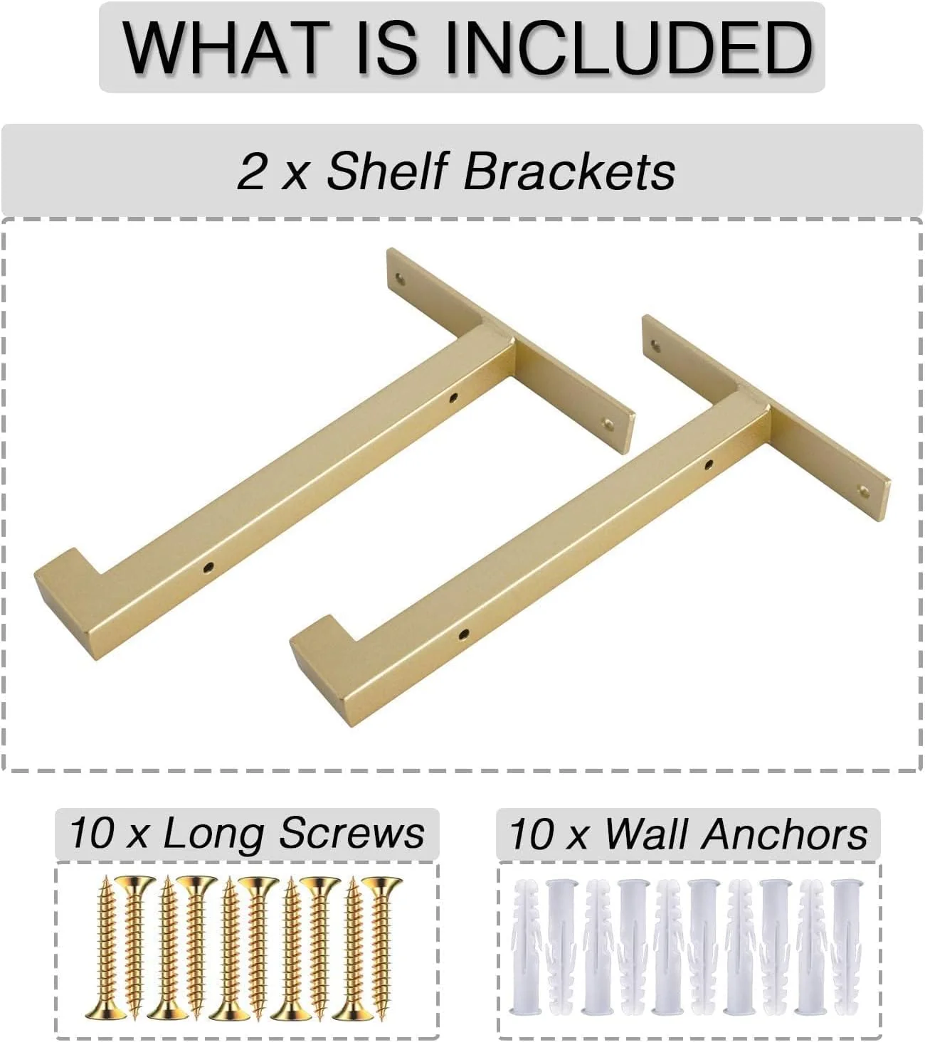 OVOV 4 Pcs Heavy Duty Shelf Brackets Wall Mounted Industrial Metal Shelf Supports (Gold) 10" - Image 3