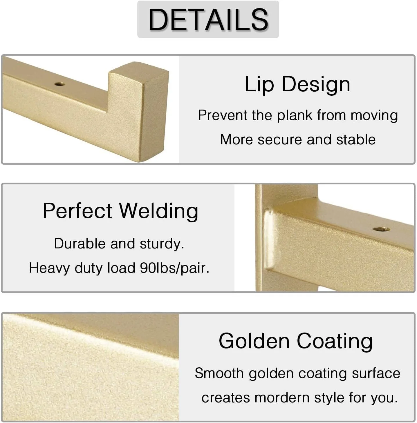 OVOV 4 Pcs Heavy Duty Shelf Brackets Wall Mounted Industrial Metal Shelf Supports (Gold) 10" - Image 4