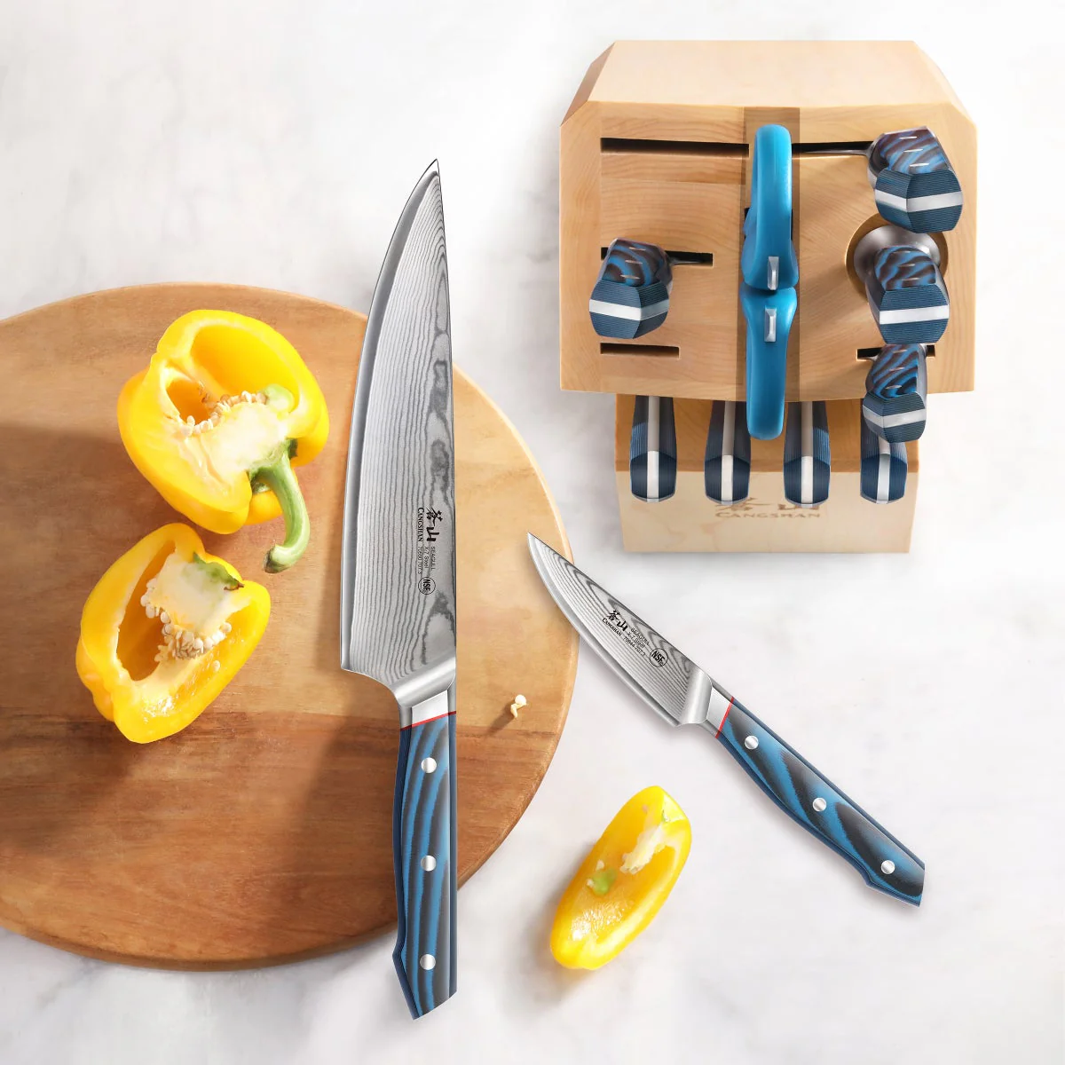 NEW - Cangshan Seagull Series X-7 Damascus Steel 12-piece Knife Block Set - Image 6
