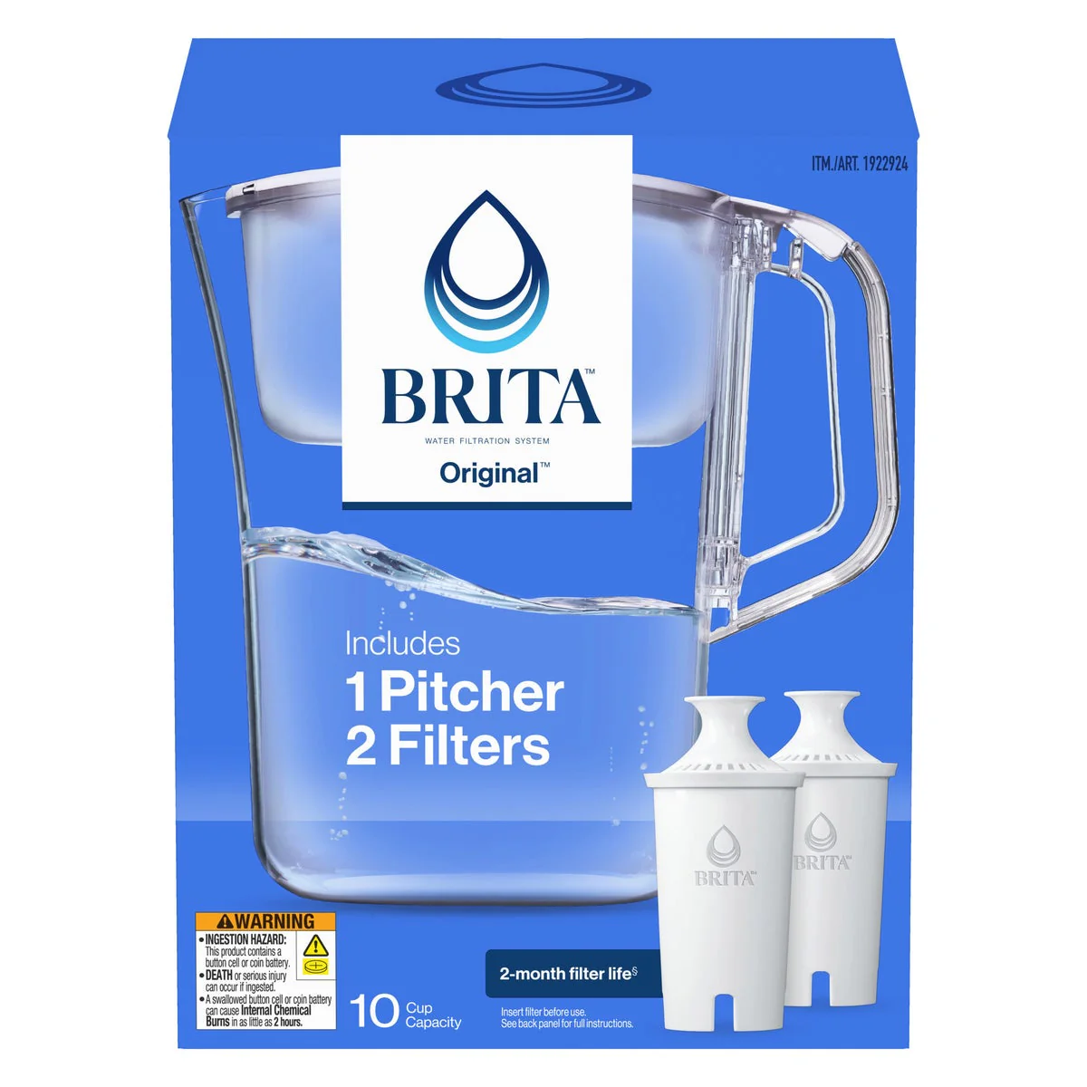 Brita Champlain Water Filter Pitcher, 10 Cup with 2 Filters