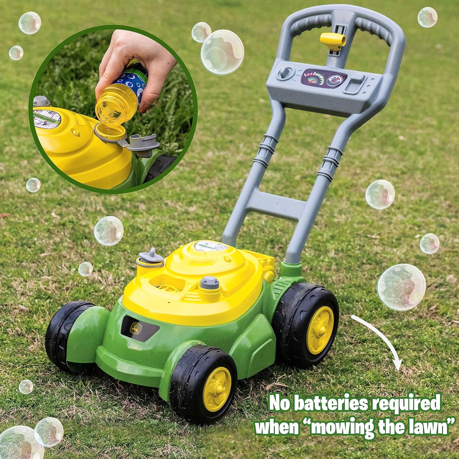 John Deere Bubble Lawn Mower for Toddlers, Bubble Blowing Machines, Indoor and Outdoor Gardening Toy, Birthday, Party Favor for Preschool Girls and Boys, No Batteries Required, 2+ - Image 3