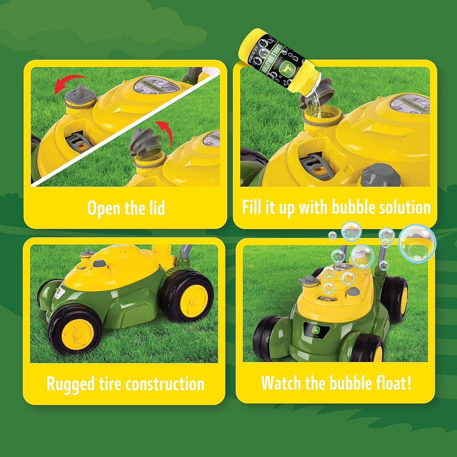 John Deere Bubble Lawn Mower for Toddlers, Bubble Blowing Machines, Indoor and Outdoor Gardening Toy, Birthday, Party Favor for Preschool Girls and Boys, No Batteries Required, 2+ - Image 5