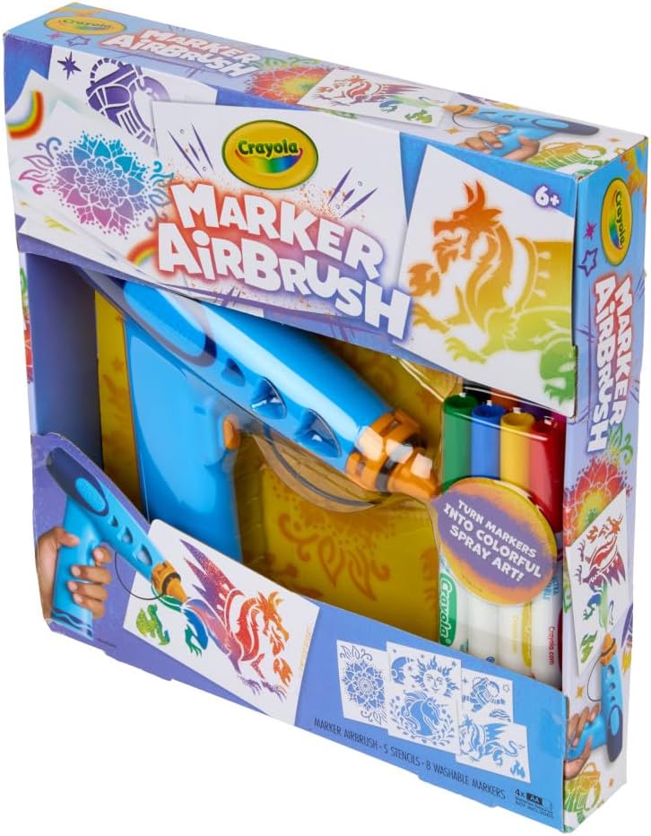 Crayola Marker Airbrush Spray Art Kit, Battery-Powered Sprayer with 8 Washable Markers & 5 Stencils, DIY Craft Set for Kids, Gift for Boys & Girls, Ages 6+ - Image 4