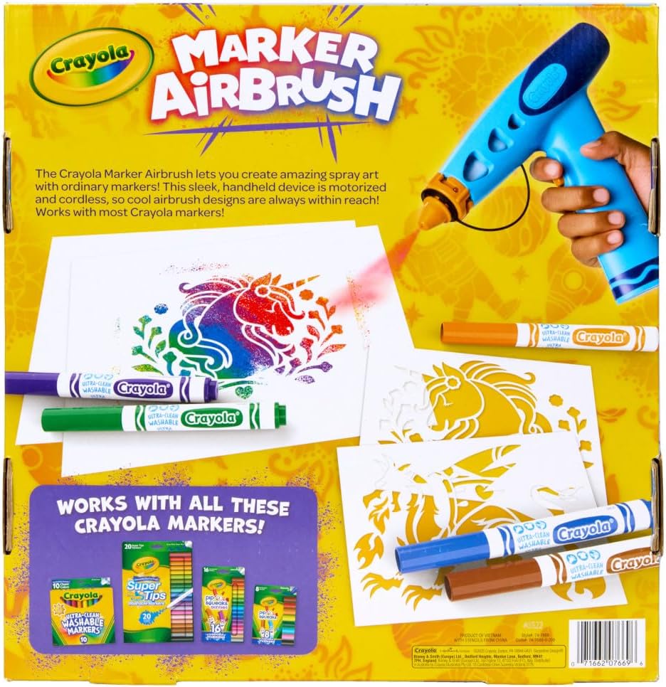 Crayola Marker Airbrush Spray Art Kit, Battery-Powered Sprayer with 8 Washable Markers & 5 Stencils, DIY Craft Set for Kids, Gift for Boys & Girls, Ages 6+ - Image 7