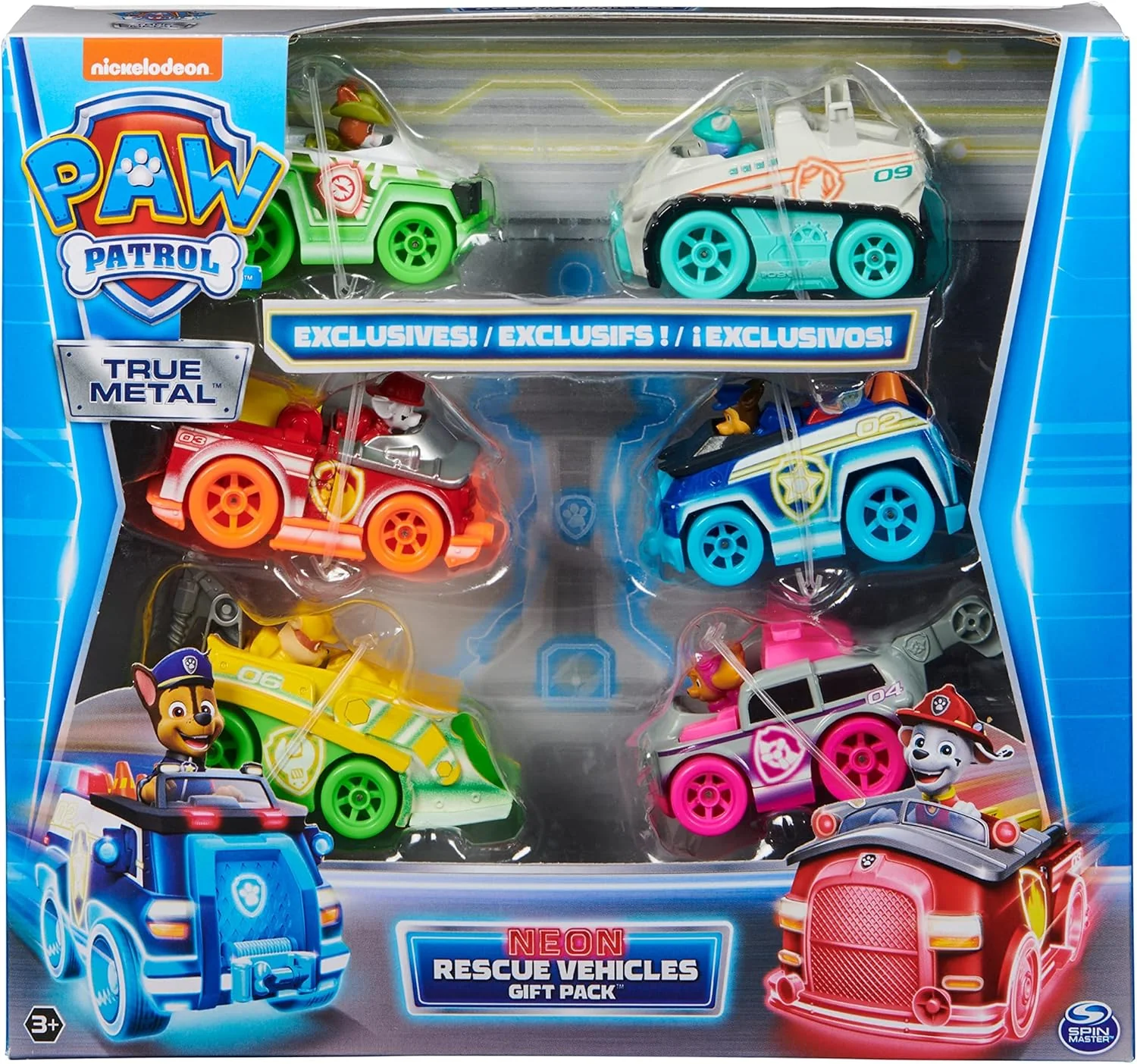 Paw Patrol, True Metal Neon Rescue Vehicle Gift Pack of 6 Collectible Die-Cast Toy Cars, 1:55 Scale, Kids Toys for Boys and Girls Ages 3 and up - Image 4