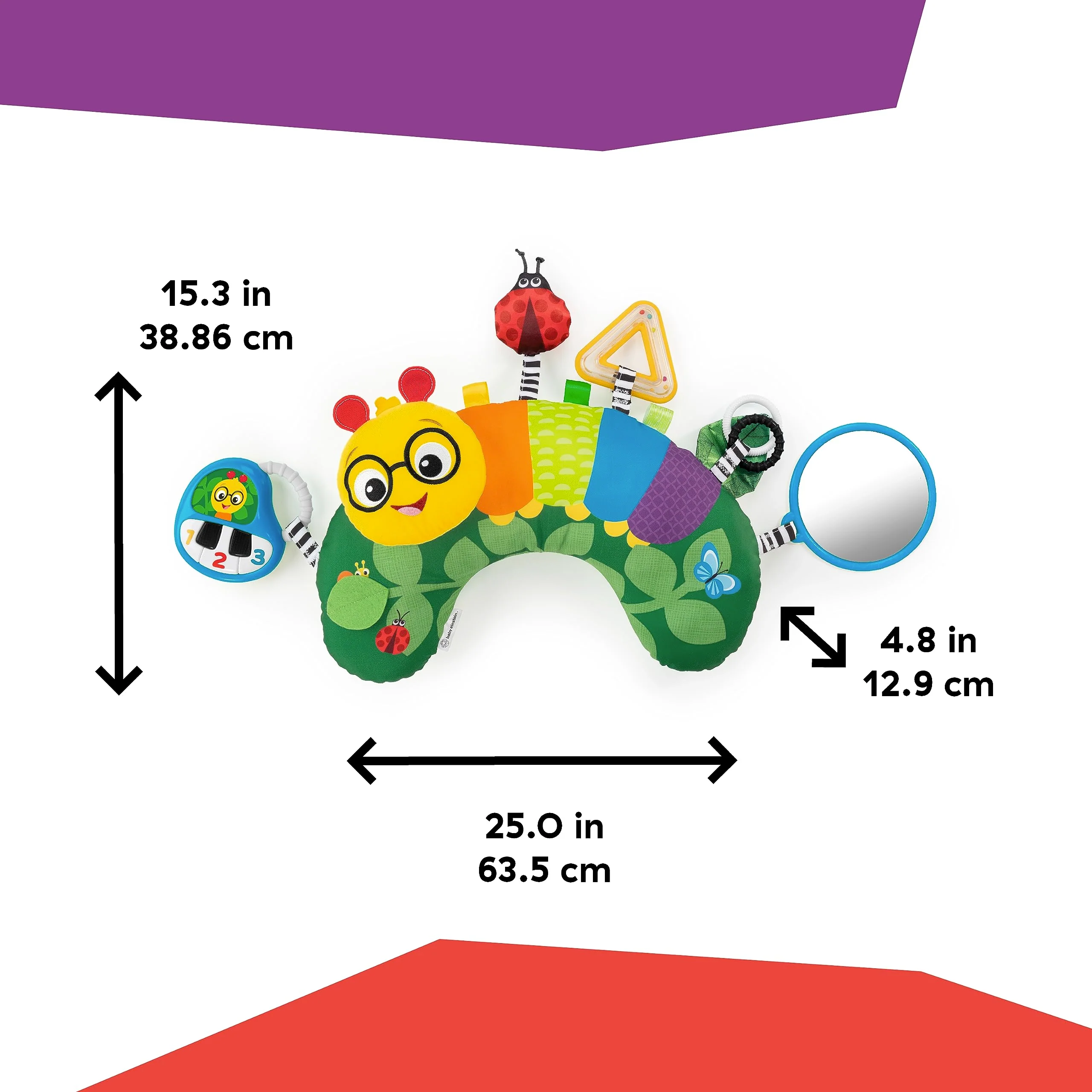 Baby Einstein Cal-a-Pillow Tummy Time Pillow, Multisensory Activity Toys, Sitting Up Play, Cal the Caterpillar, Ages 0+ Months - Image 3