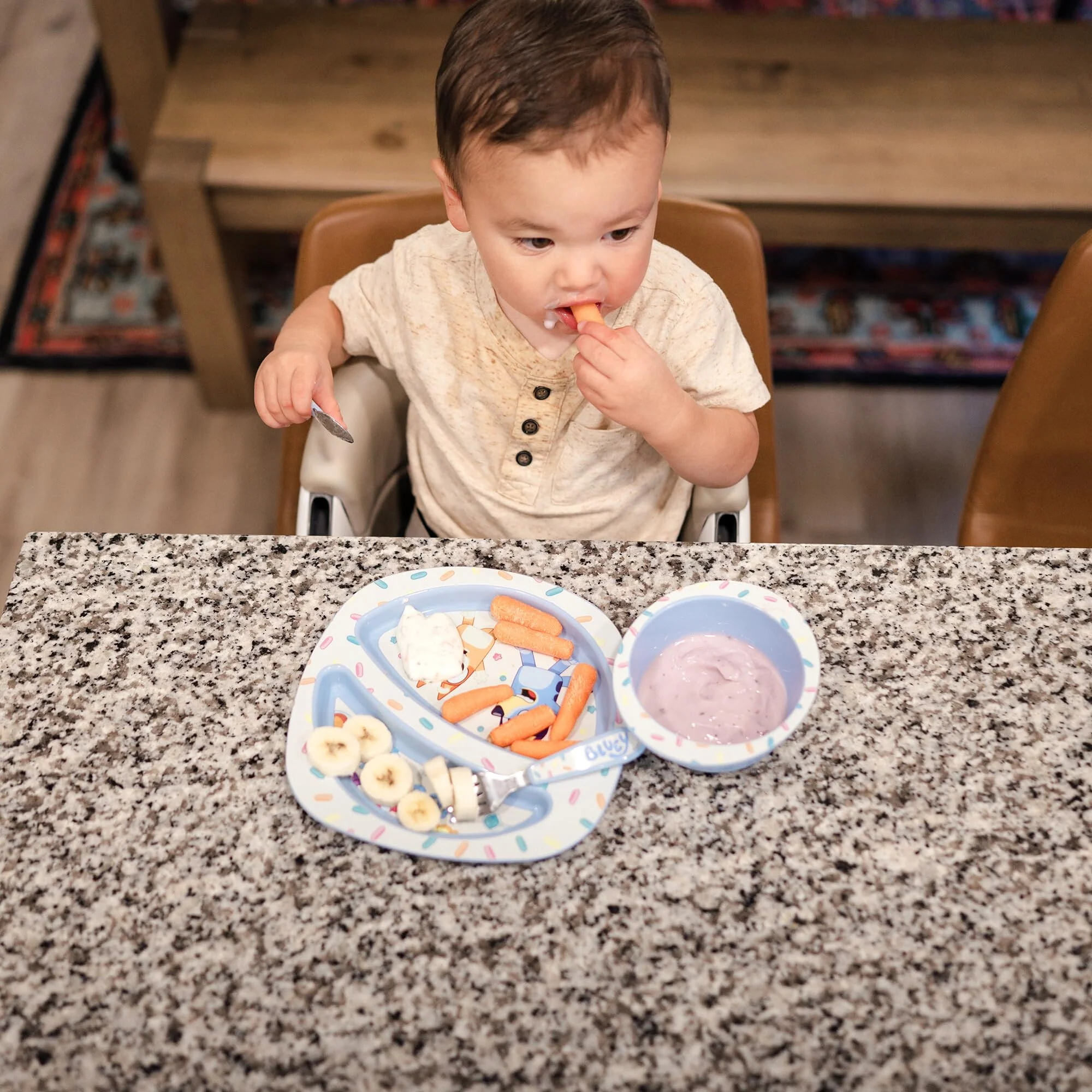 The First Years Bluey 4-Piece Place Setting - BPA Free Dishwasher Safe Toddler Dinnerware Set with Divided Plate, Bowl, Fork, Spoon - Multicolor - Image 6