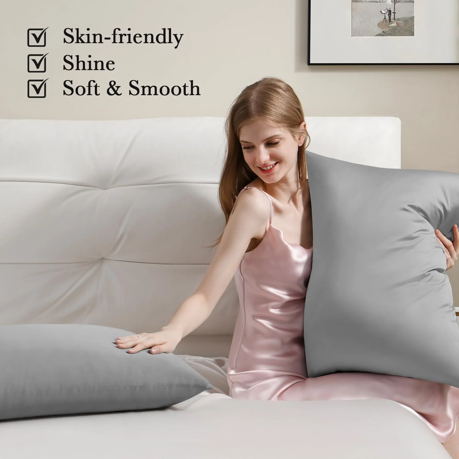Softhour Silky Pillowcase, King Size 20 x 36 Inches, Dark Gray, Premium Satin Pillow Cases with Zipper Closure for Hair and Skin - Image 2