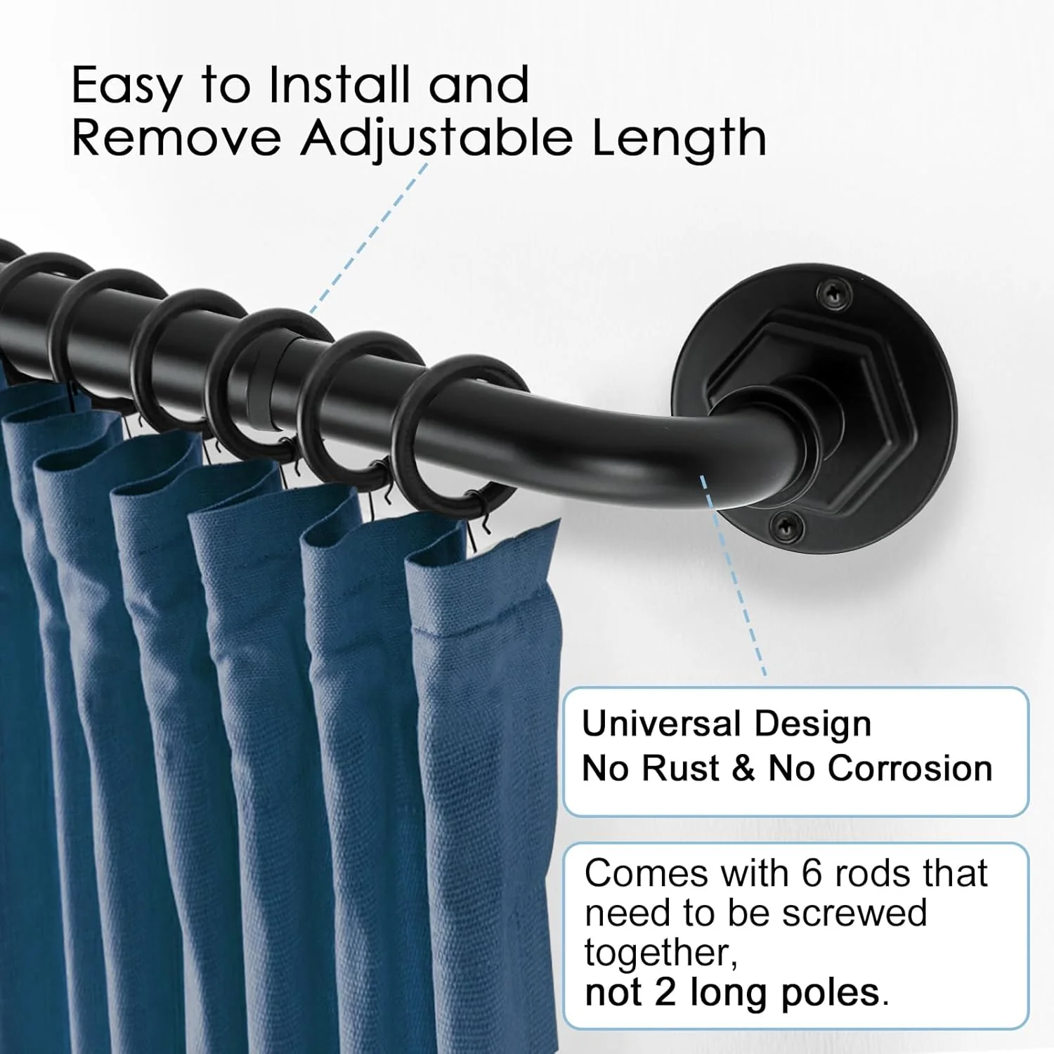 Curtain Rods for Windows 16 to 88 Inches Adjustable Blackout Wrap Around 1 Inch Diameter Curtain Rod, Black - Image 3