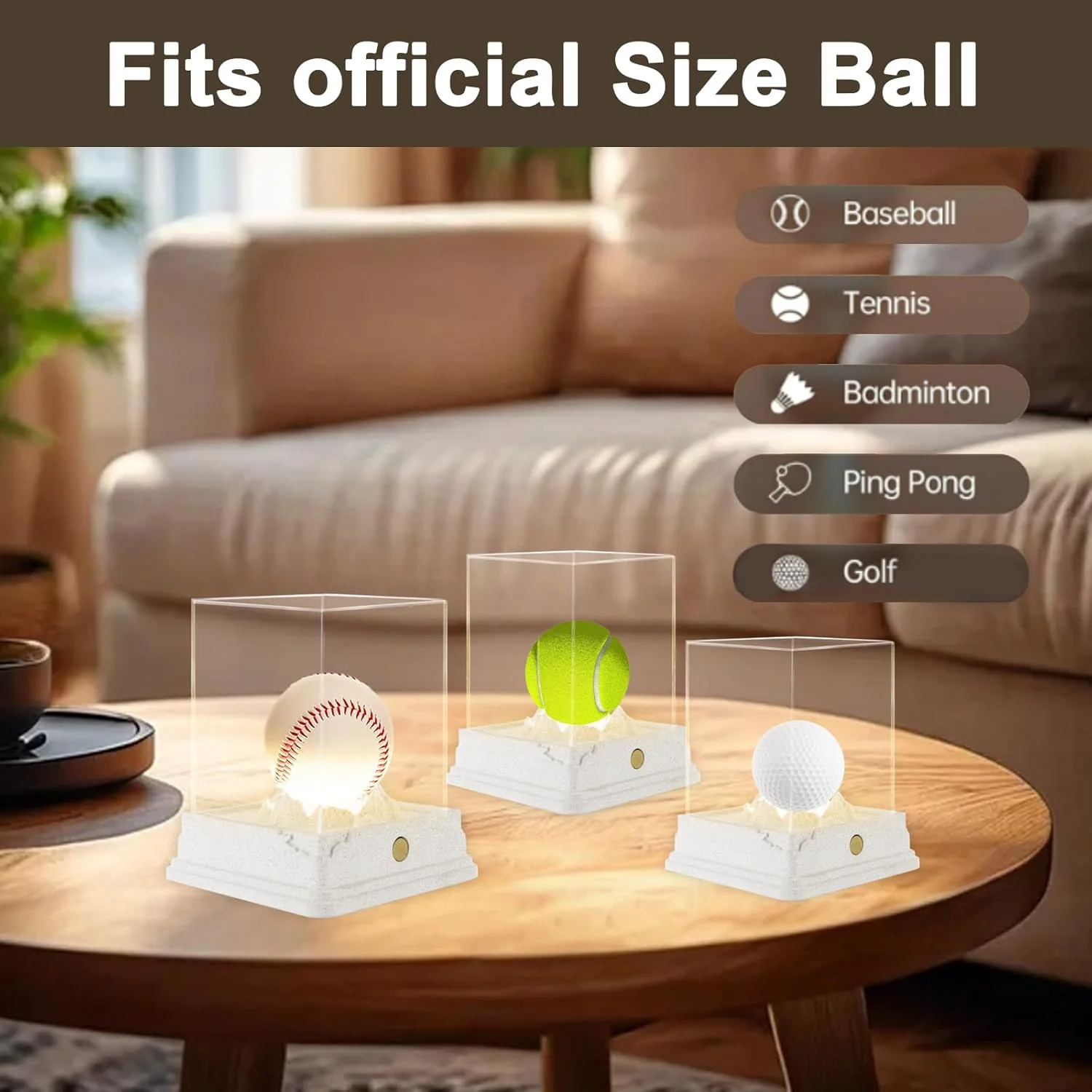 Baseball Display Case with LED Light, Rechargeable 3-Color Dimmable Lighting (3000K-6000K) with UV Protection & Weighted Concrete Base, Memorabilia Stand for Softball, Tennis, Golf - Image 6