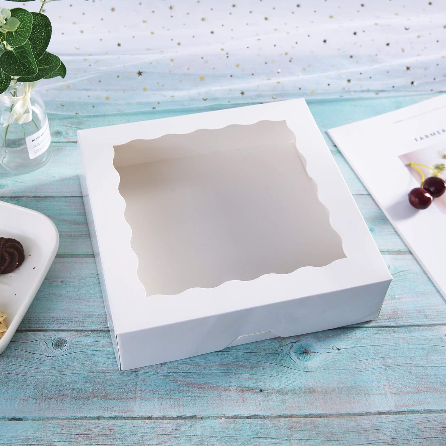 [15pcs] 12inch White Bakery Boxes, 12x12x2.5inch Large Pie Boxes with PVC Window - Image 2