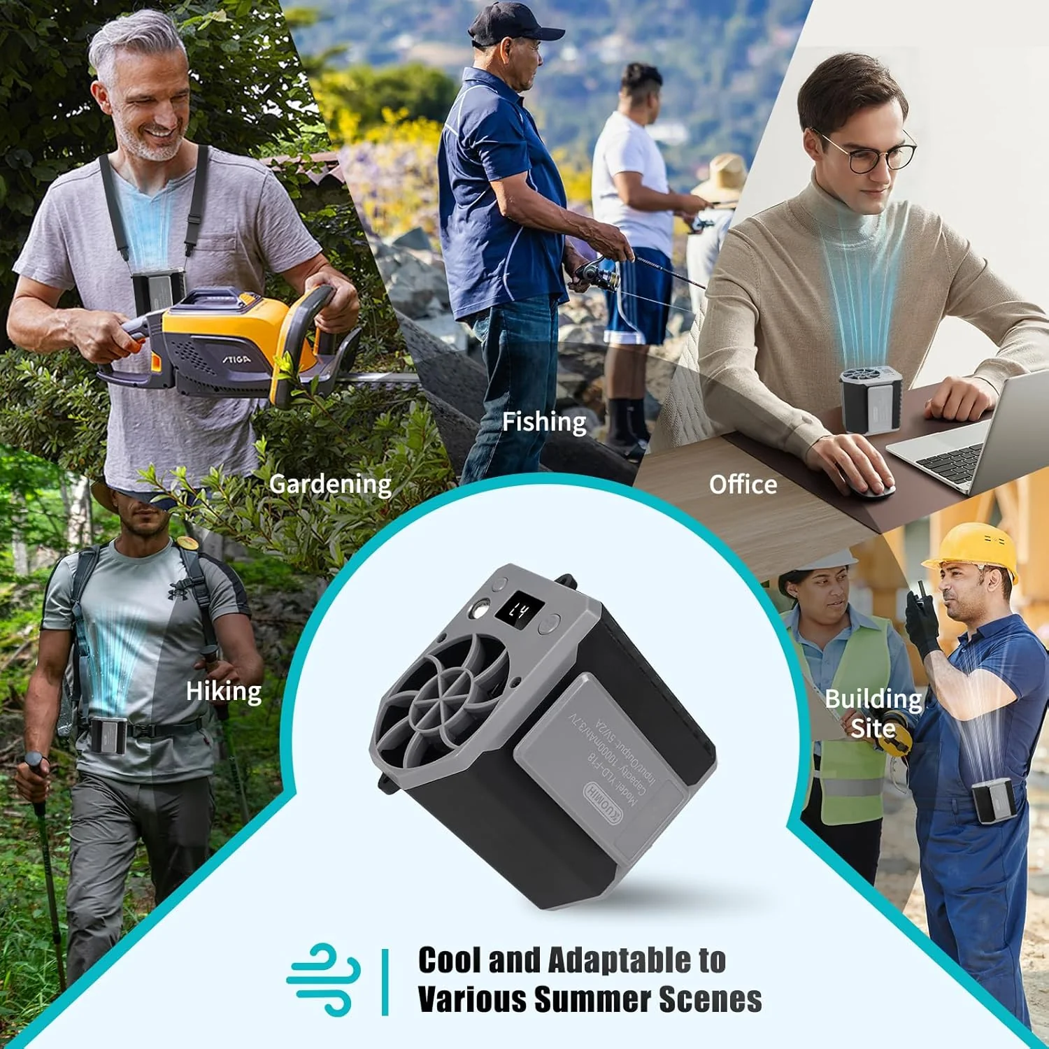 Portable Waist Fan, 10000mAh Rechargeable Waist Belt Clip Fan, 10000RPM 4 Speeds, 24H Working Time, Hands-Free Wearable Design for Outdoor Workers, Camping, Hiking - Image 5