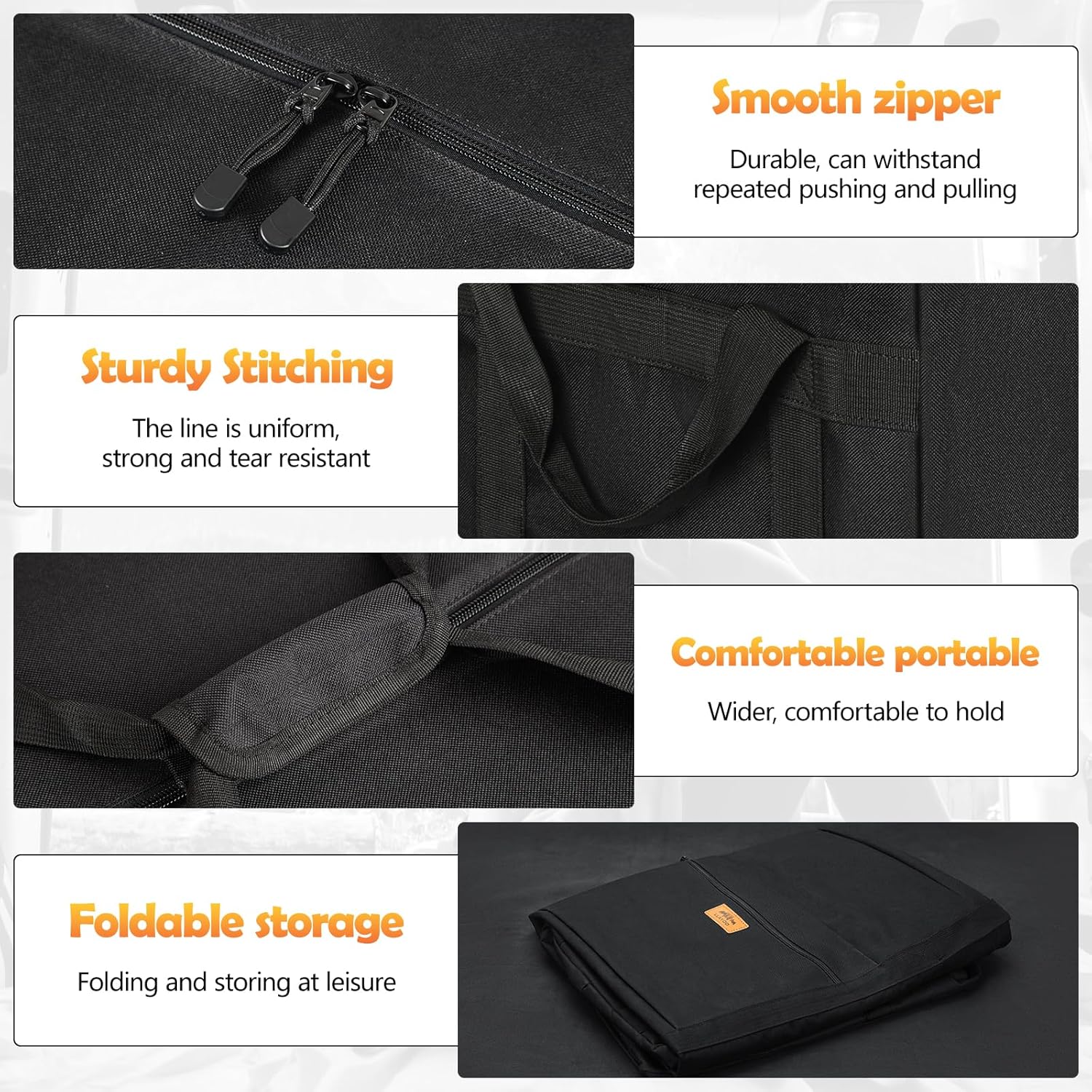 47 inch Foldable Oversized Zipper Duffel Bag, Travel Outdoor Camping Bag, Sports Equipment Storage Bag, Waterproof and Scratch Resistant, Black - Image 5