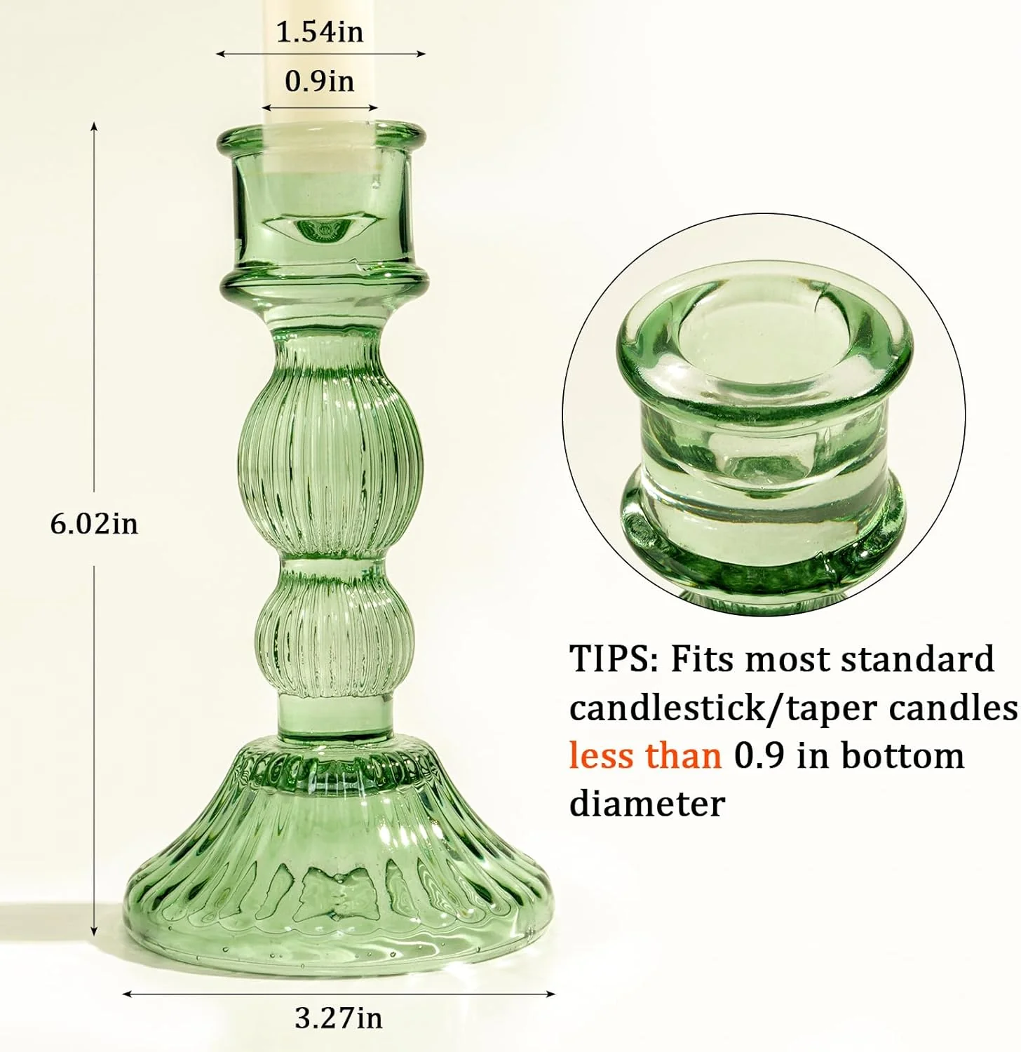 6" H Glass Candle Holder Set of 3, Taper Candles Holders - Candle Stick Holders for Home Decor Wedding Party & Table Centerpieces (Green, 3 Pcs) - Image 2