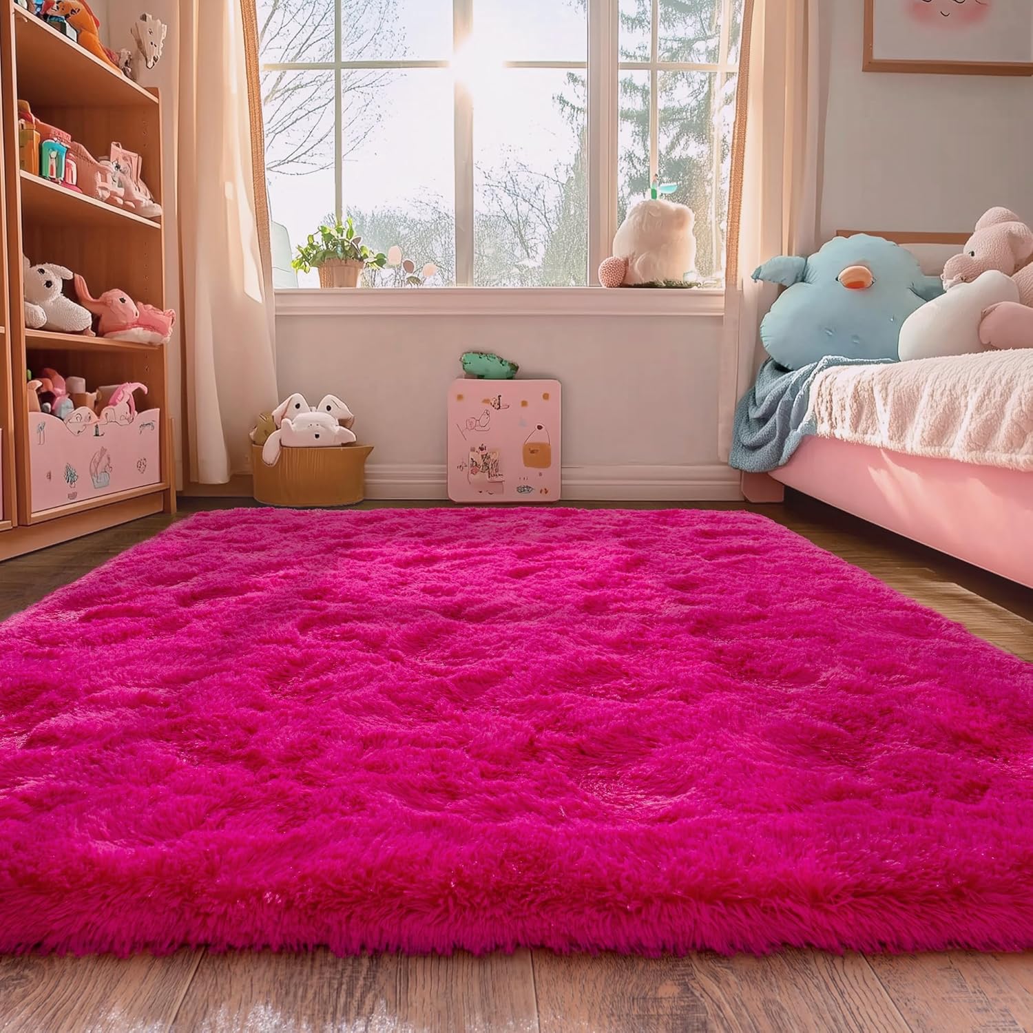 Hot Pink Fluffy Rug for Bedroom 5x7 ft - Ultra Soft & Non Slip Shaggy Area Rug, Comfy Girls Room Carpet for Living Room Kids Room Teens Dorm Home Decor, 1.7'' Thick Indoor Plush Carpets - Image 7