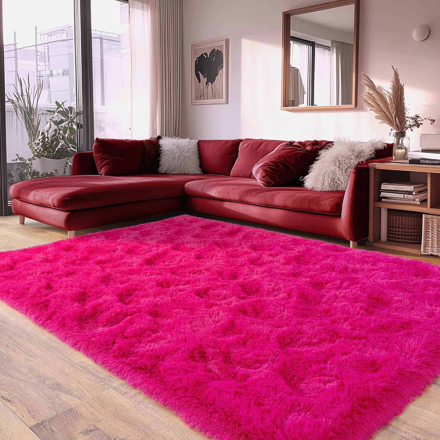 Hot Pink Fluffy Rug for Bedroom 5x7 ft - Ultra Soft & Non Slip Shaggy Area Rug, Comfy Girls Room Carpet for Living Room Kids Room Teens Dorm Home Decor, 1.7'' Thick Indoor Plush Carpets - Image 8