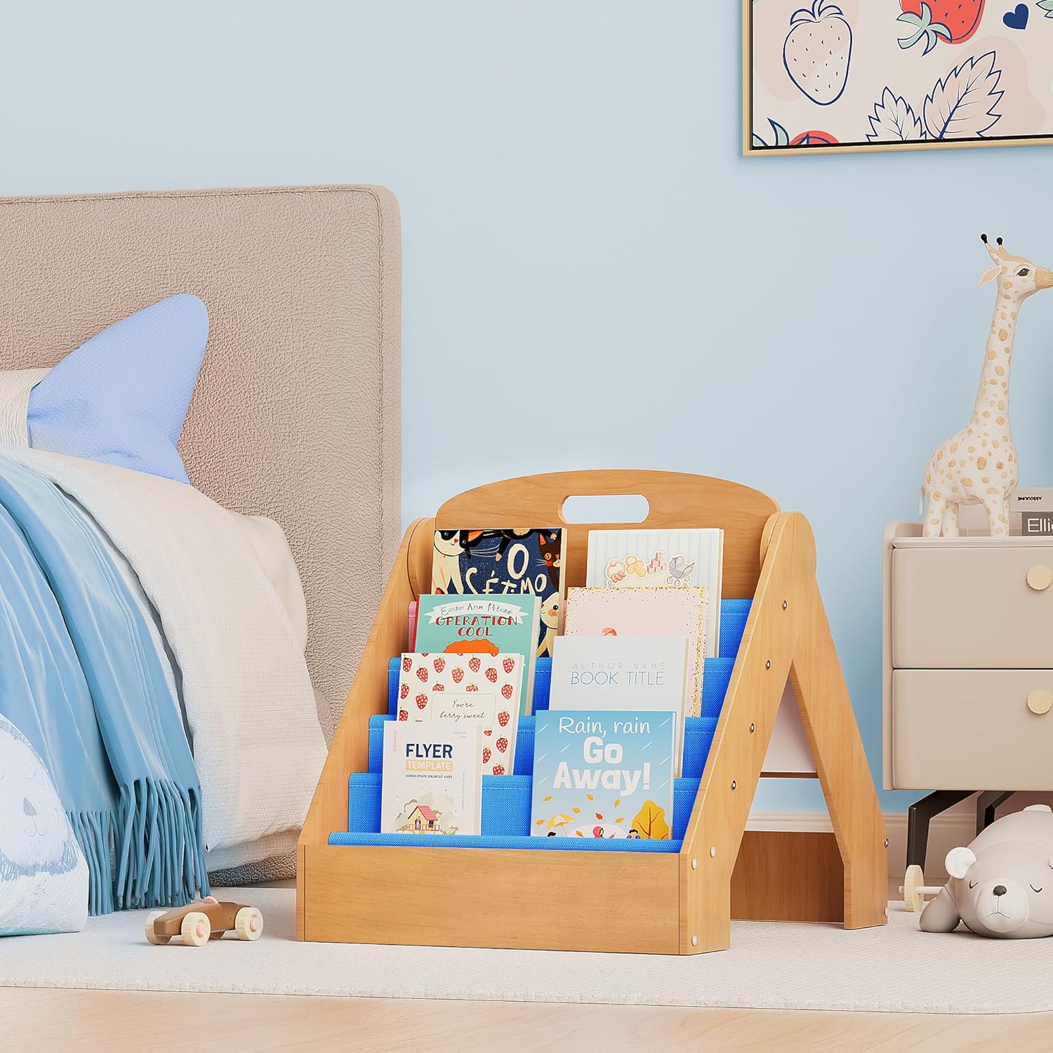 ZIFTY Kids Bookshelf 2-in-1 Design Book Organizer and Easel for Kids, Montessori Book Shelf for Kids Rooms, 4 Tier Bookcase for Age 3+ Girl Boy´s Bedroom Decor, Storage for Small Toys, Blue - Image 7