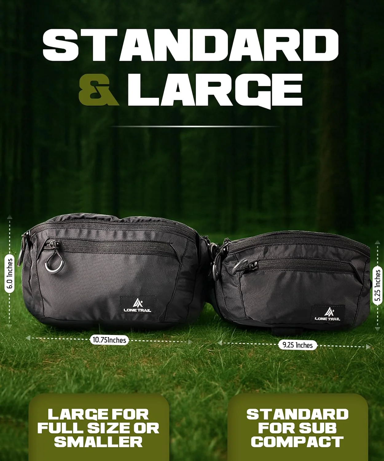 Lone Trail Large Concealed Carry Fanny Pack for Men | Adjustable ccw fanny pack for Men & Women for Hiking and Travel, Quick Access Back Pockets - Tactical Waist Packs - Utility Holder & Extra Strap - Image 2