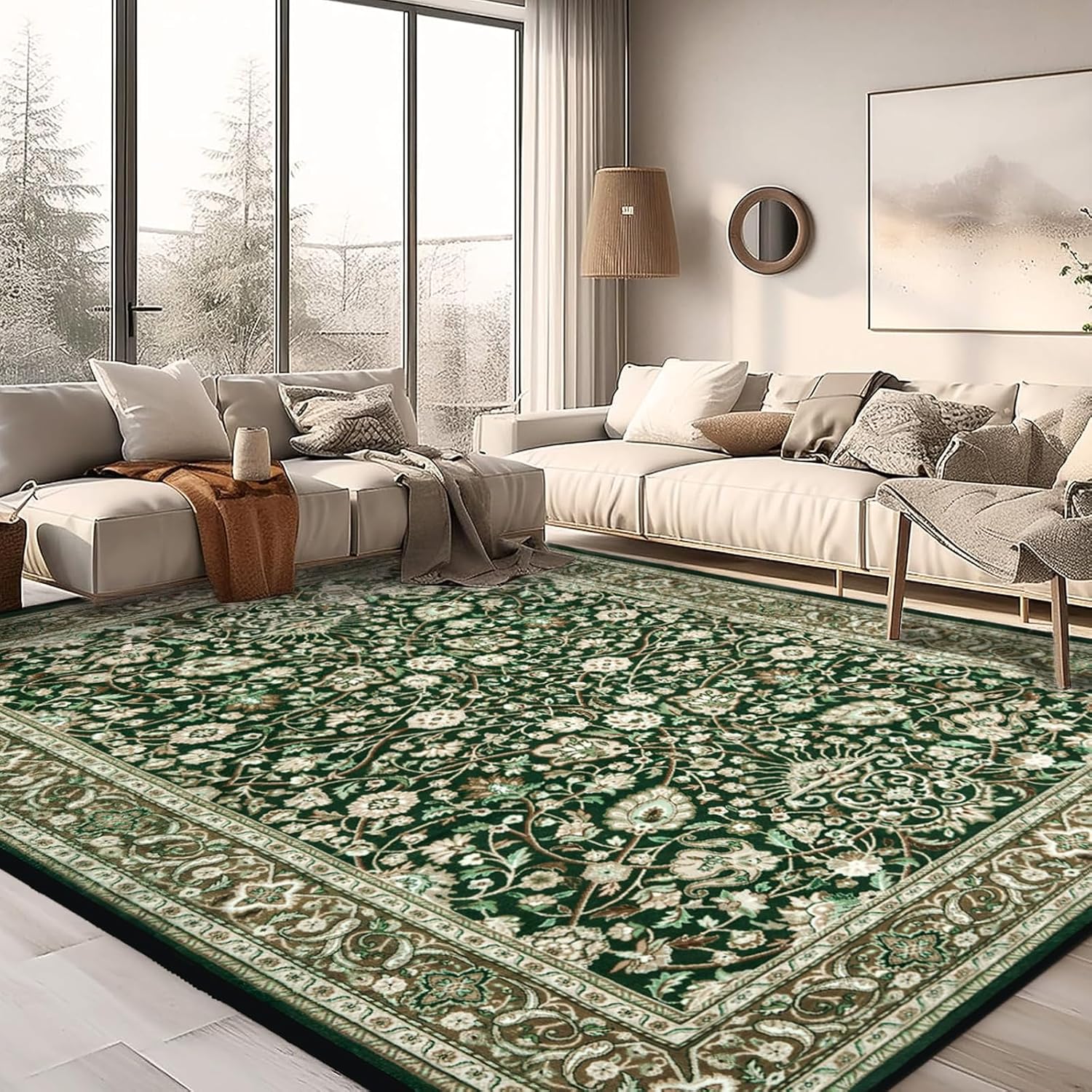 Area Rugs 5x7 Washable Living Room Rug, Vintage Soft Boho Non-Slip/Non-Shedding Print Floor Carpet for Dining Room, Bedroom-Cyan - Image 2
