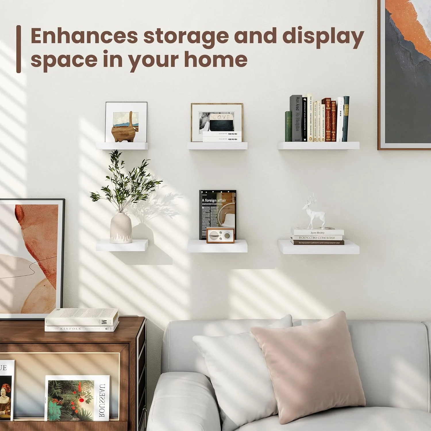 Fun Memories Floating Shelves for Wall Set of 3 - 12 Inch Square Shelves with Invisible Brackets, Small Wall Shelf for Living Room, Bathroom, Bedroom, and Kitchen Decor，Set of 3 - Image 7