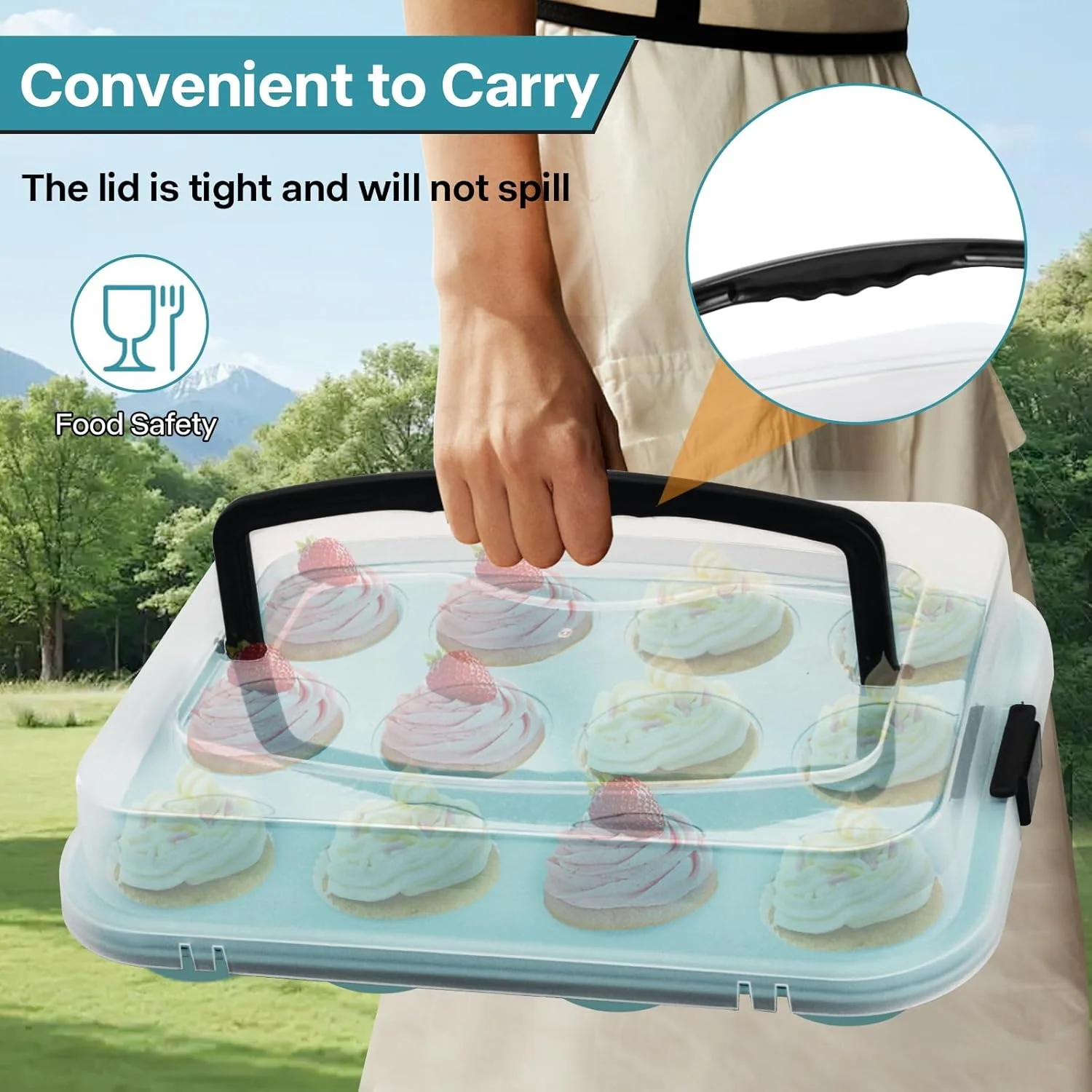 Blue 12-Cup Muffin Pan with Lid, 2-Pack Metal Cupcake Pan with Handle, Portable Blue Muffin Pans Nonstick 12 with Cover Ideal for Easy Carrying, Holiday, Party and Travel - Image 3