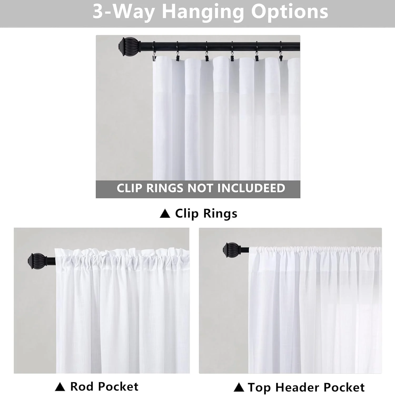 Mrs.Naturall White Curtains 60 Inch Wide for Living Room 2 Panels Set Rod Pocket Extra Large Drapes Semi Sheer Linen Room Dividing Curtain for Patio Sliding Glass Door Family Room Apartment 60x96 Long - Image 3
