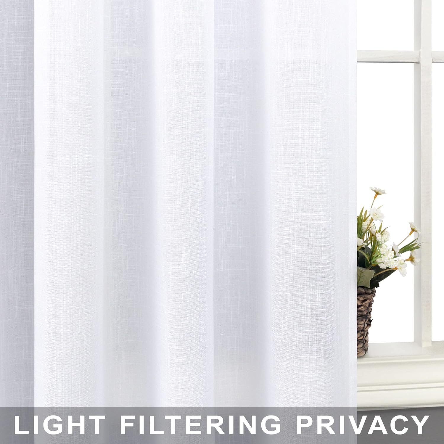 Mrs.Naturall White Curtains 60 Inch Wide for Living Room 2 Panels Set Rod Pocket Extra Large Drapes Semi Sheer Linen Room Dividing Curtain for Patio Sliding Glass Door Family Room Apartment 60x96 Long - Image 5