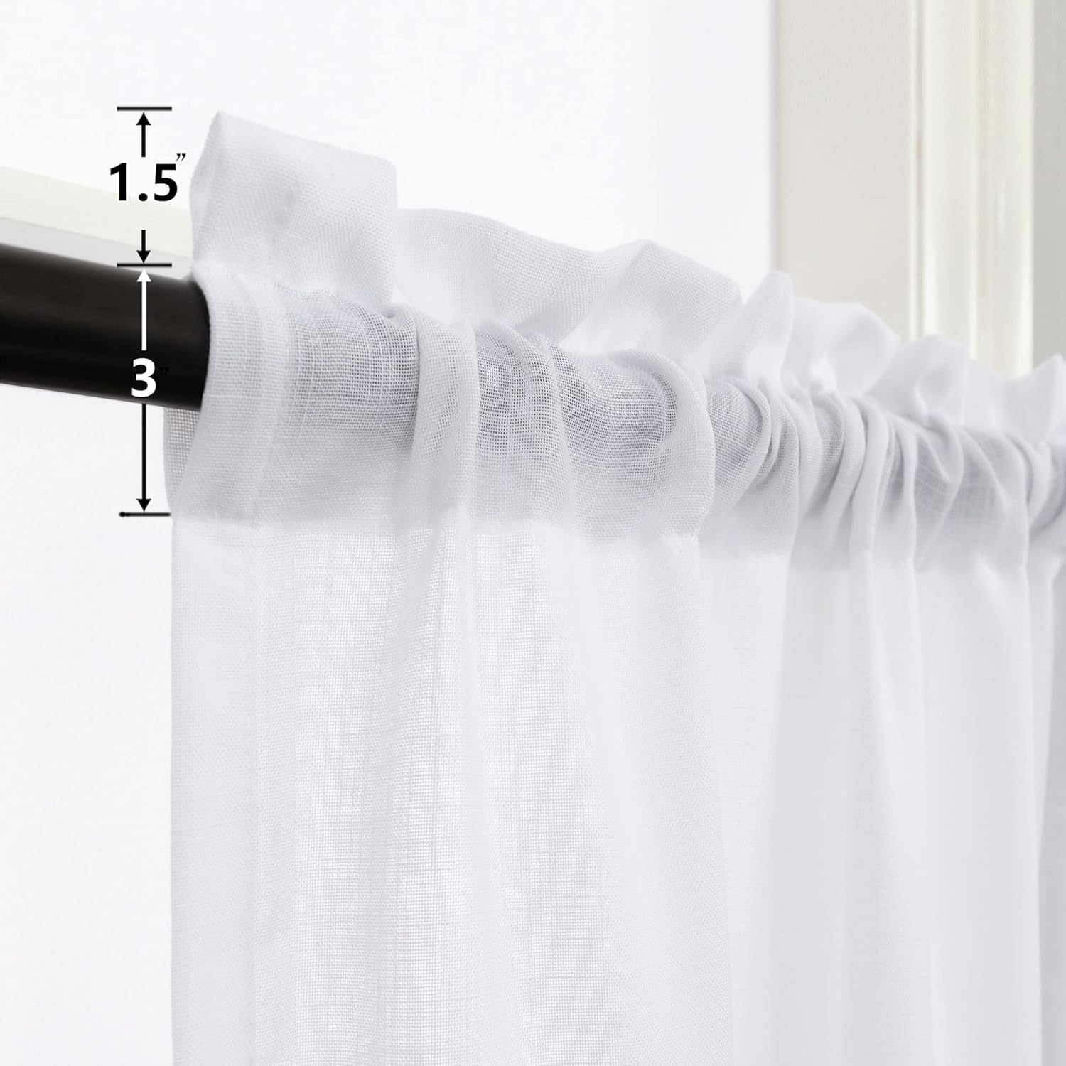 Mrs.Naturall White Curtains 60 Inch Wide for Living Room 2 Panels Set Rod Pocket Extra Large Drapes Semi Sheer Linen Room Dividing Curtain for Patio Sliding Glass Door Family Room Apartment 60x96 Long - Image 8