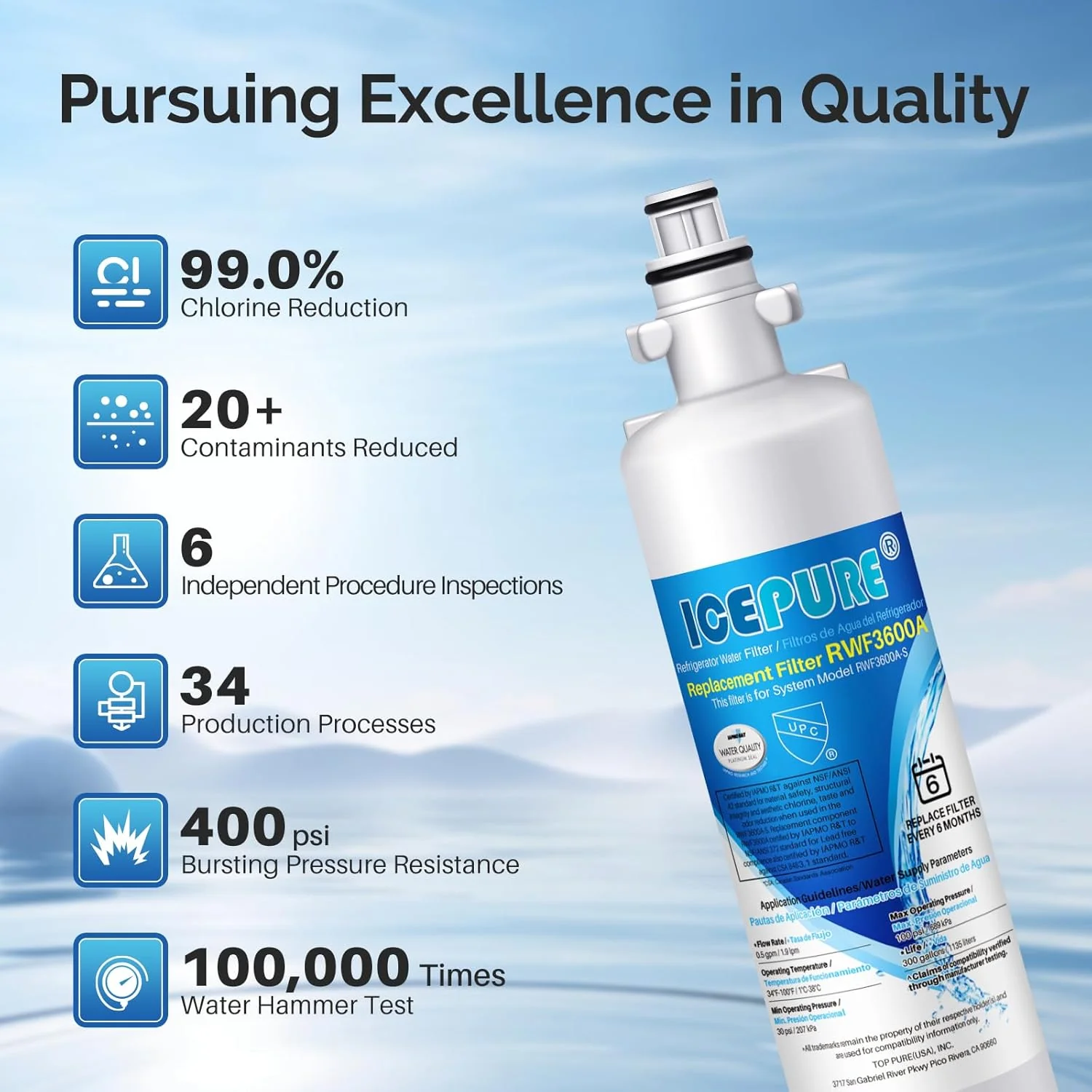 ICEPURE RPWF Refrigerator Water Filter, Replacement for GE RPWF, RWF1063, RWF3600A, WDS-RPWF, WSG-4, DWF-36, R-3600, AQF-RPWF, MPF15350, OPFG3-RF300, WF277, 4Pack - Image 6